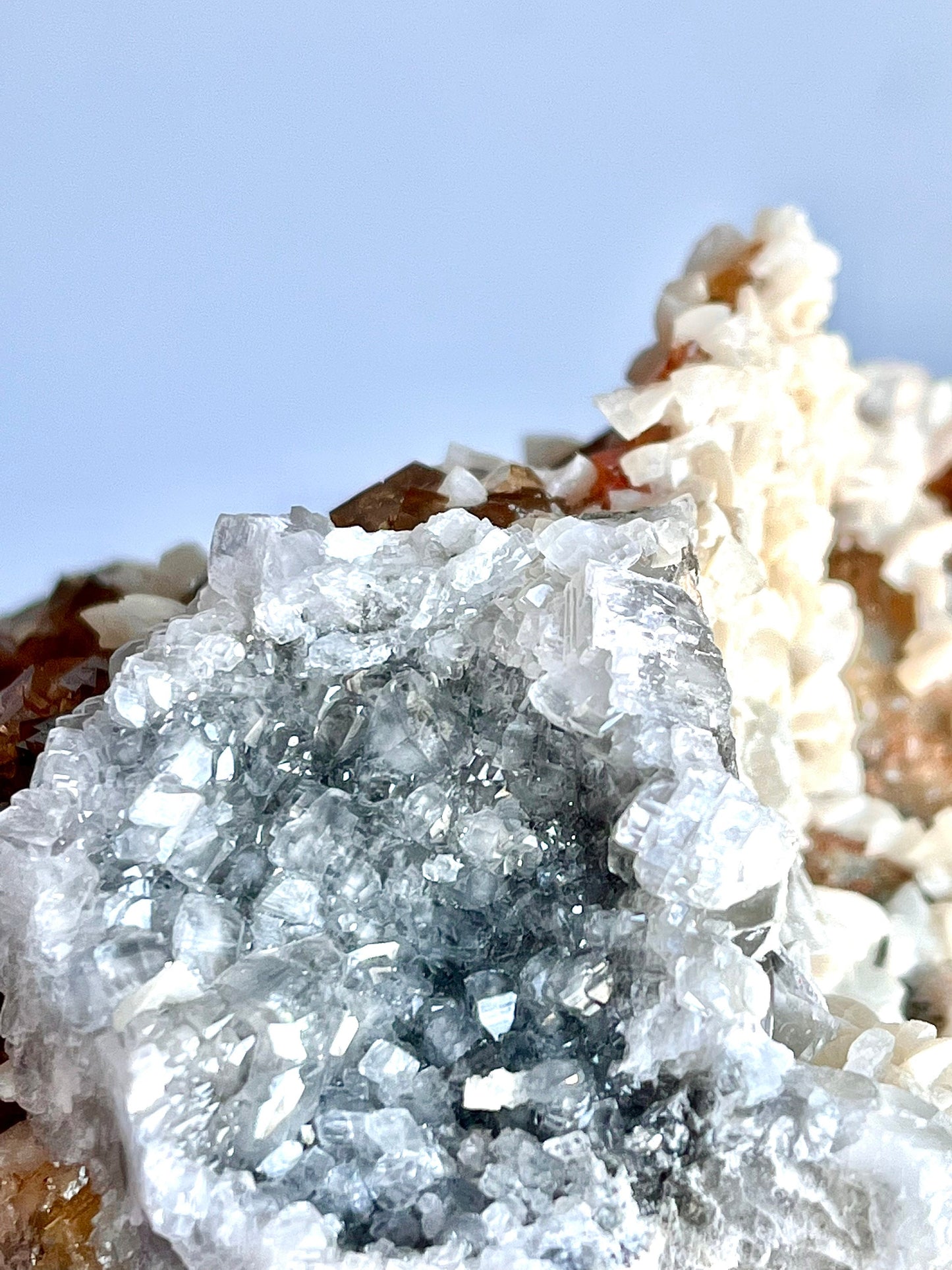 Fluorite with Dolomite and glittery Calcite