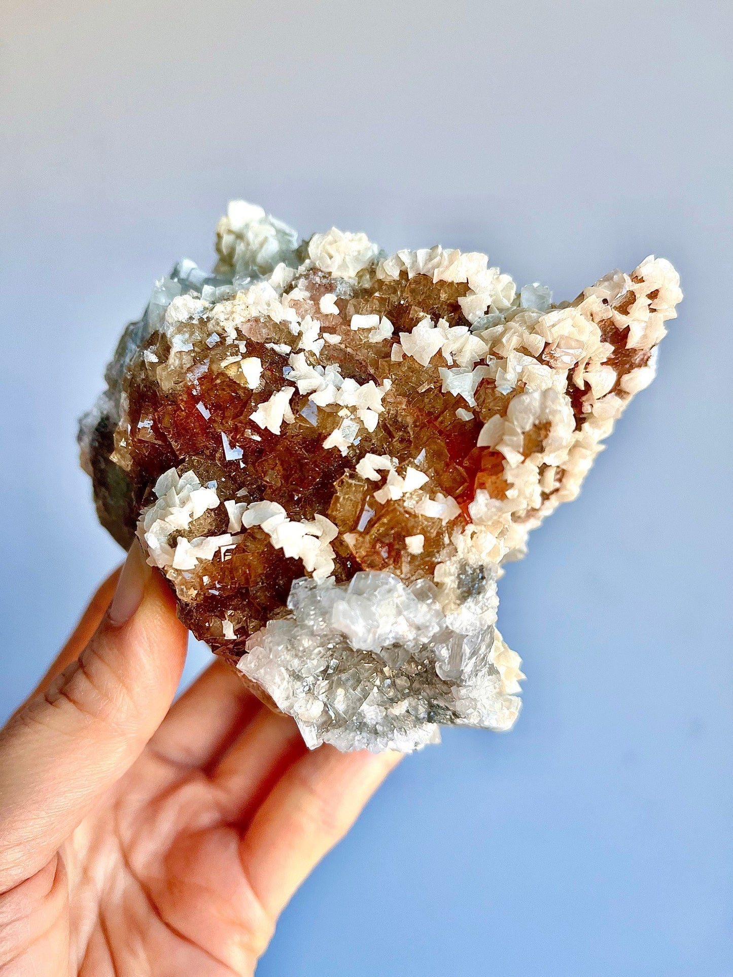 Fluorite with Dolomite and glittery Calcite