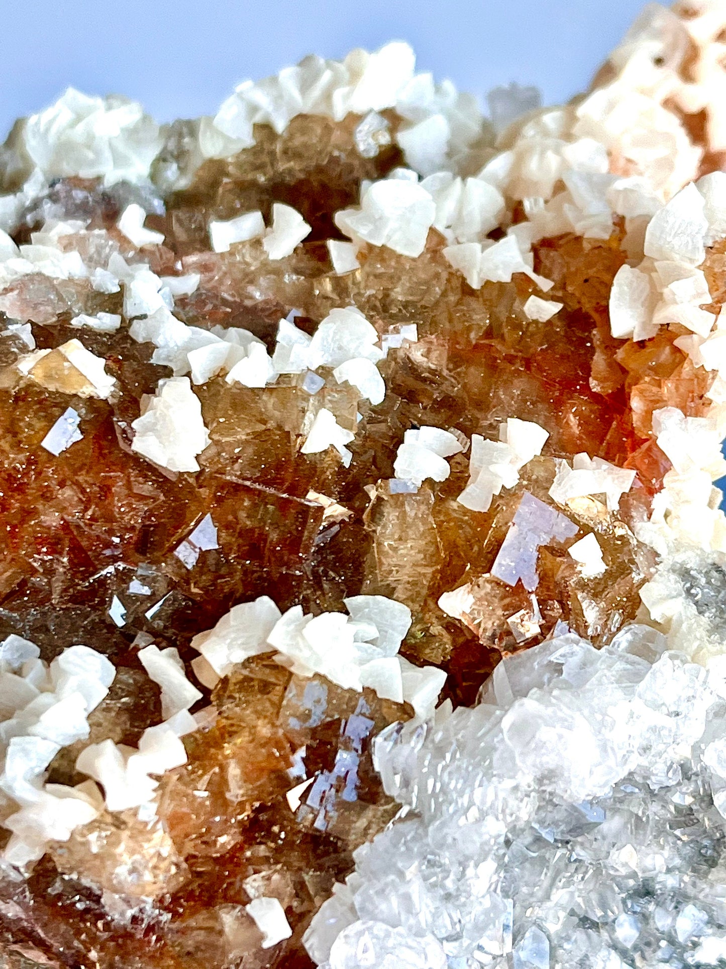 Fluorite with Dolomite and glittery Calcite