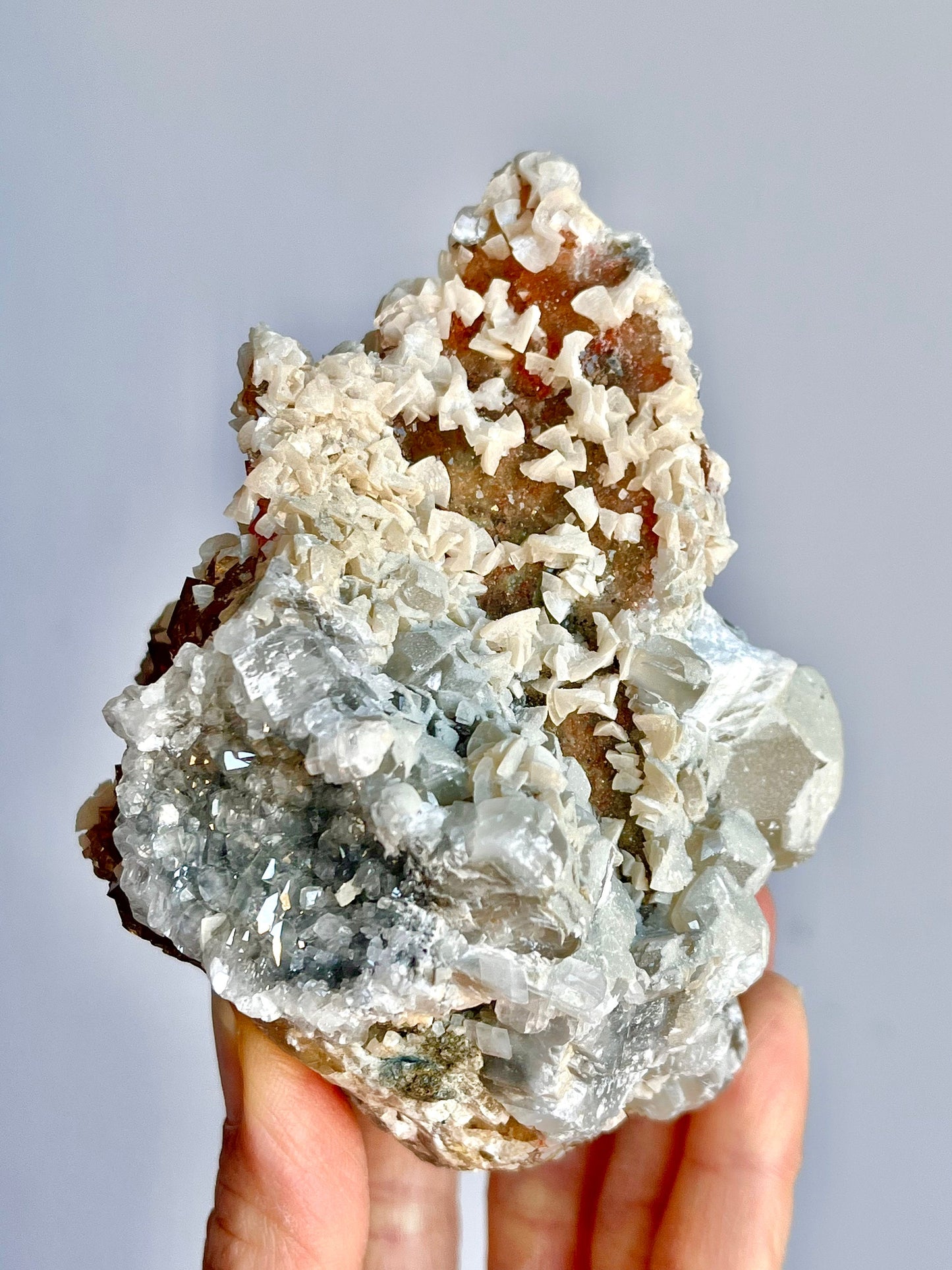 Fluorite with Dolomite and glittery Calcite