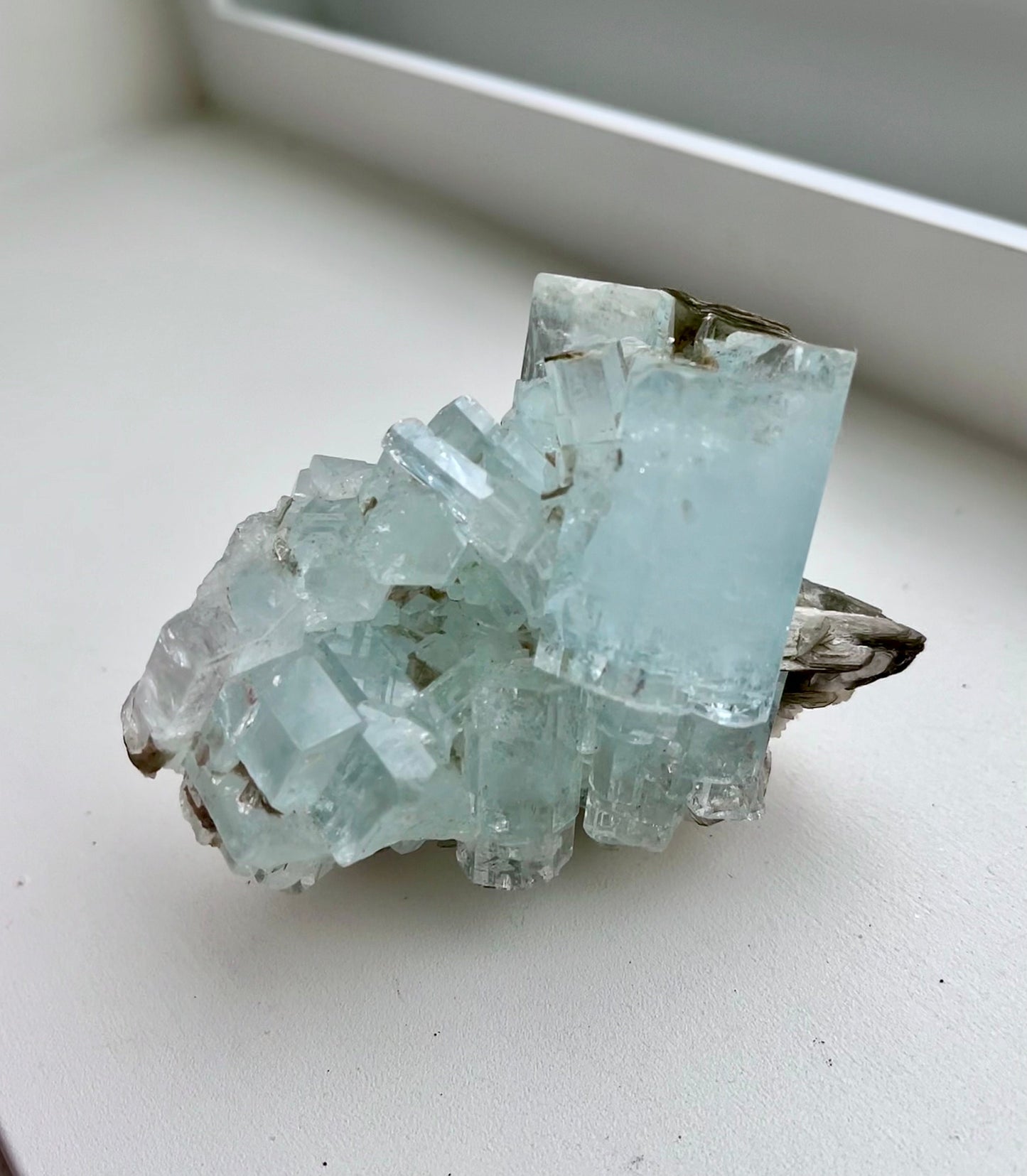 Aquamarine with Albite & Muscovite, rainbow flash