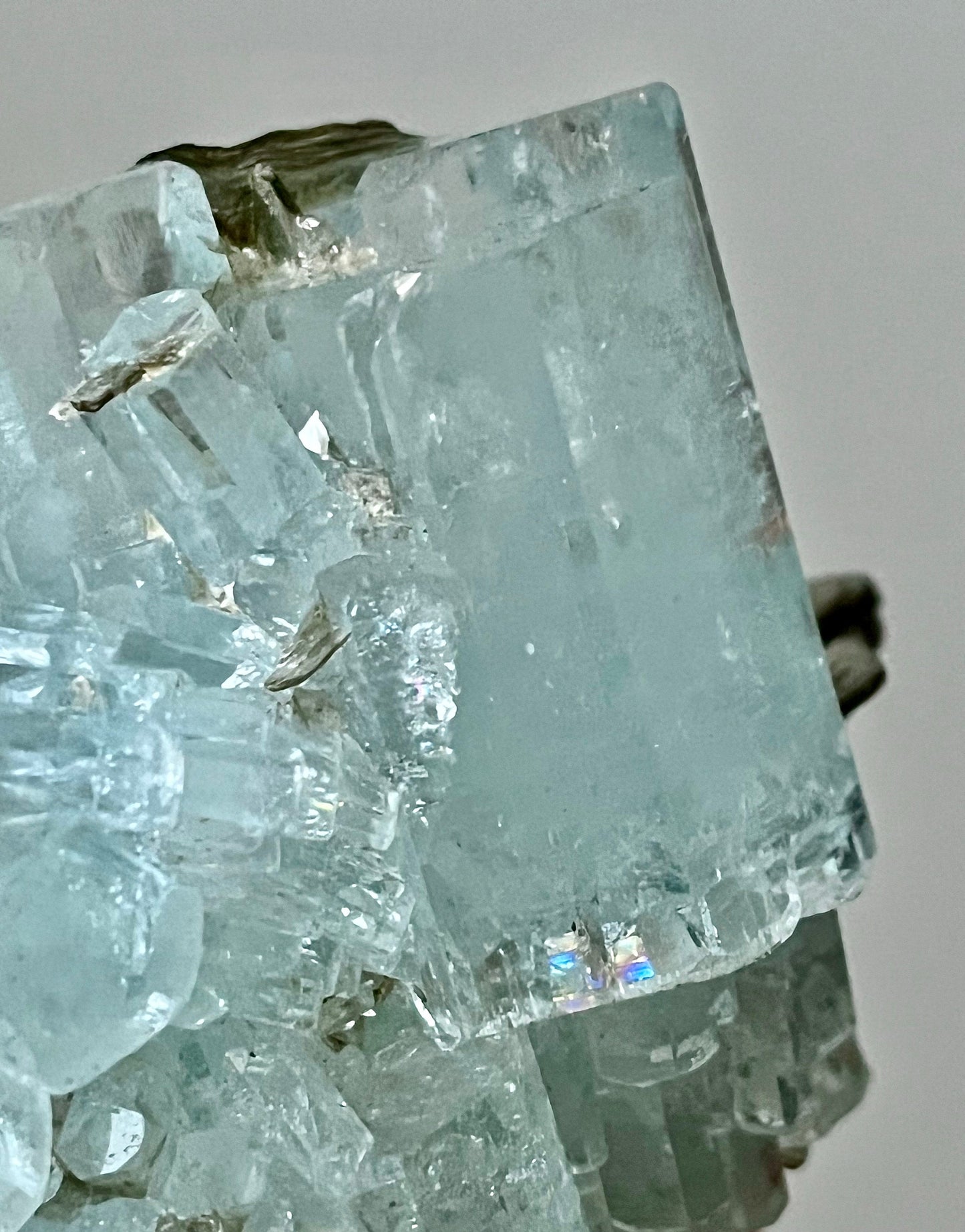 Aquamarine with Albite & Muscovite, rainbow flash