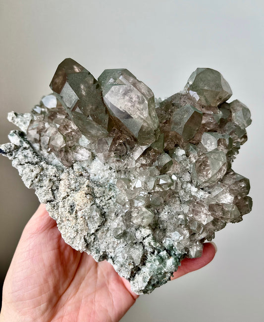 Alpine Smoky Quartz with Double Gwindels, Chlorite