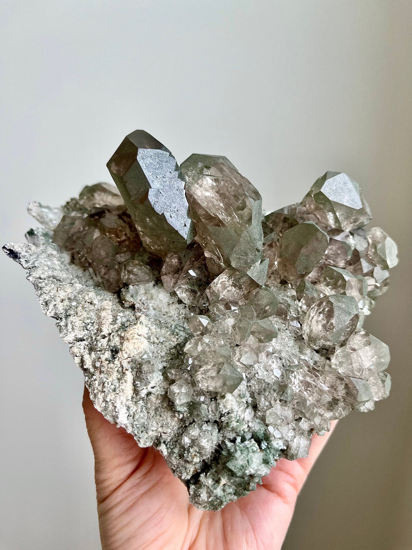Alpine Smoky Quartz with Double Gwindels, Chlorite