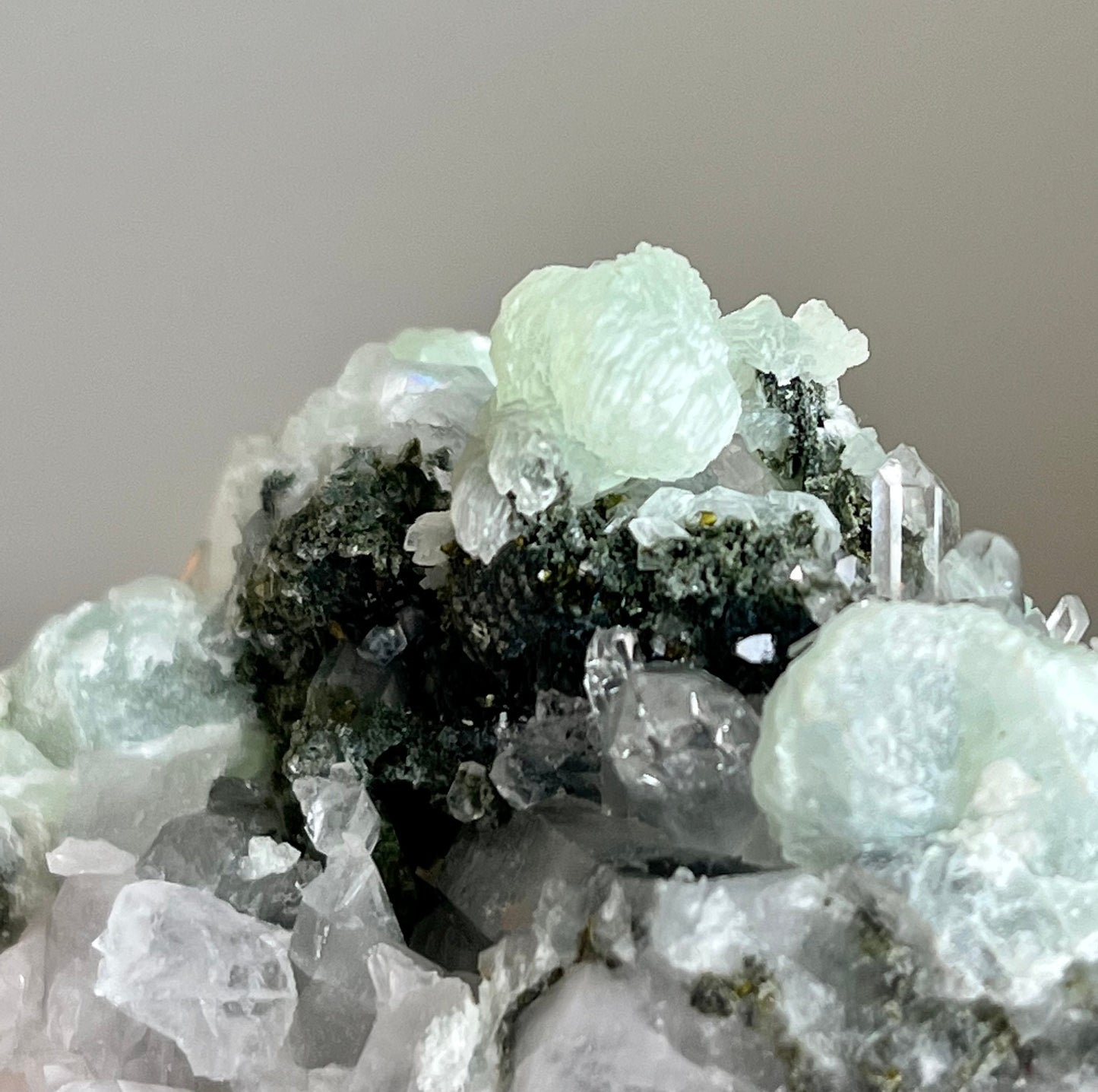 Prehnite with Quartz, Epidote & Calcite