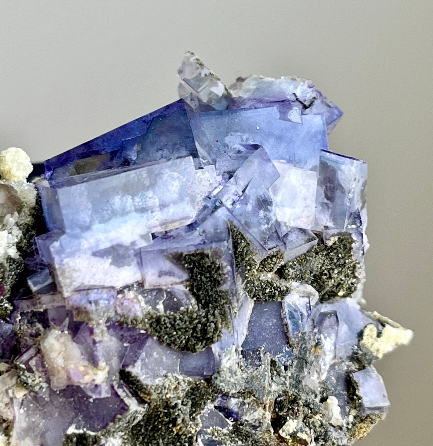 Phantom Fluorite with Mica, Chlorite, Rainbow Flash