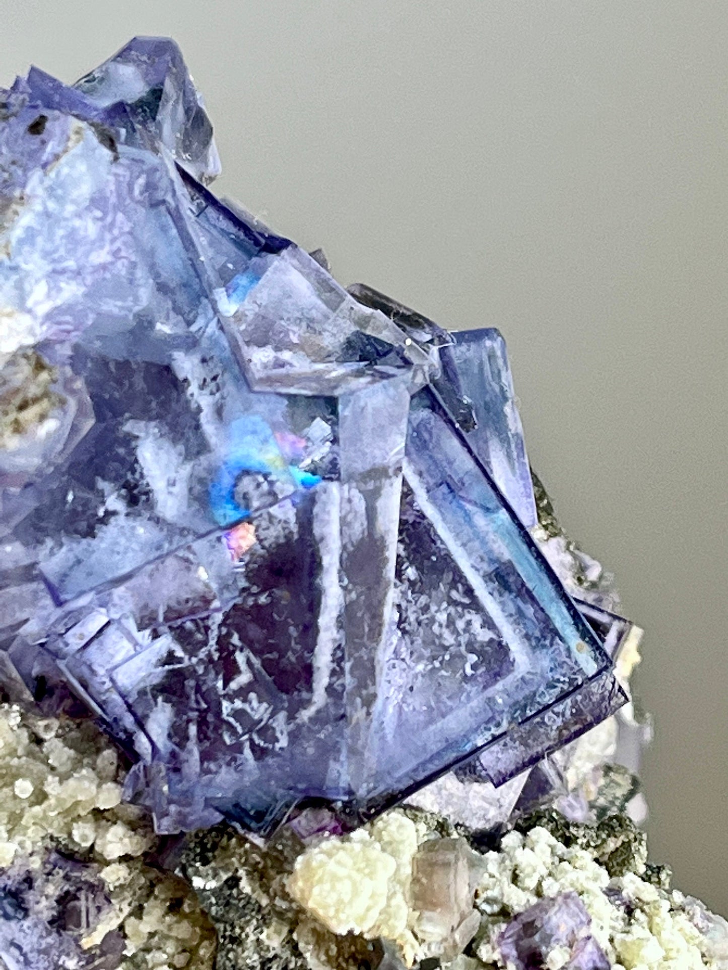 Phantom Fluorite with Mica, Chlorite, Rainbow Flash