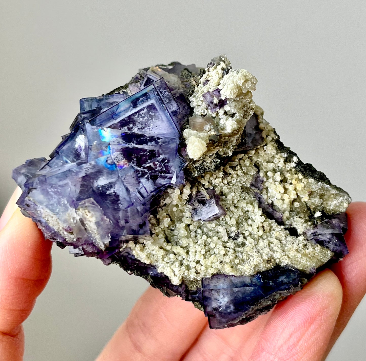 Phantom Fluorite with Mica, Chlorite, Rainbow Flash