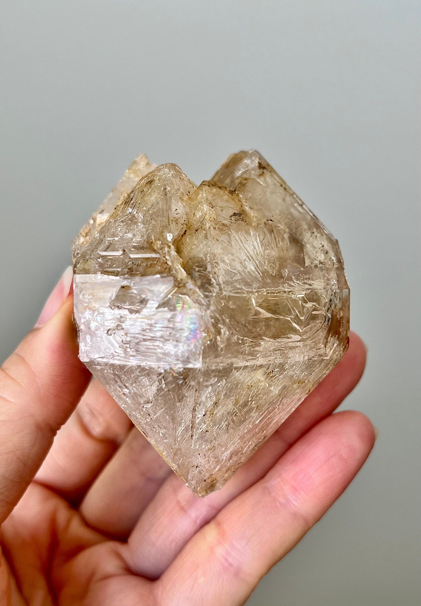 Yellow Clay Fenster Quartz with Rainbow Flash