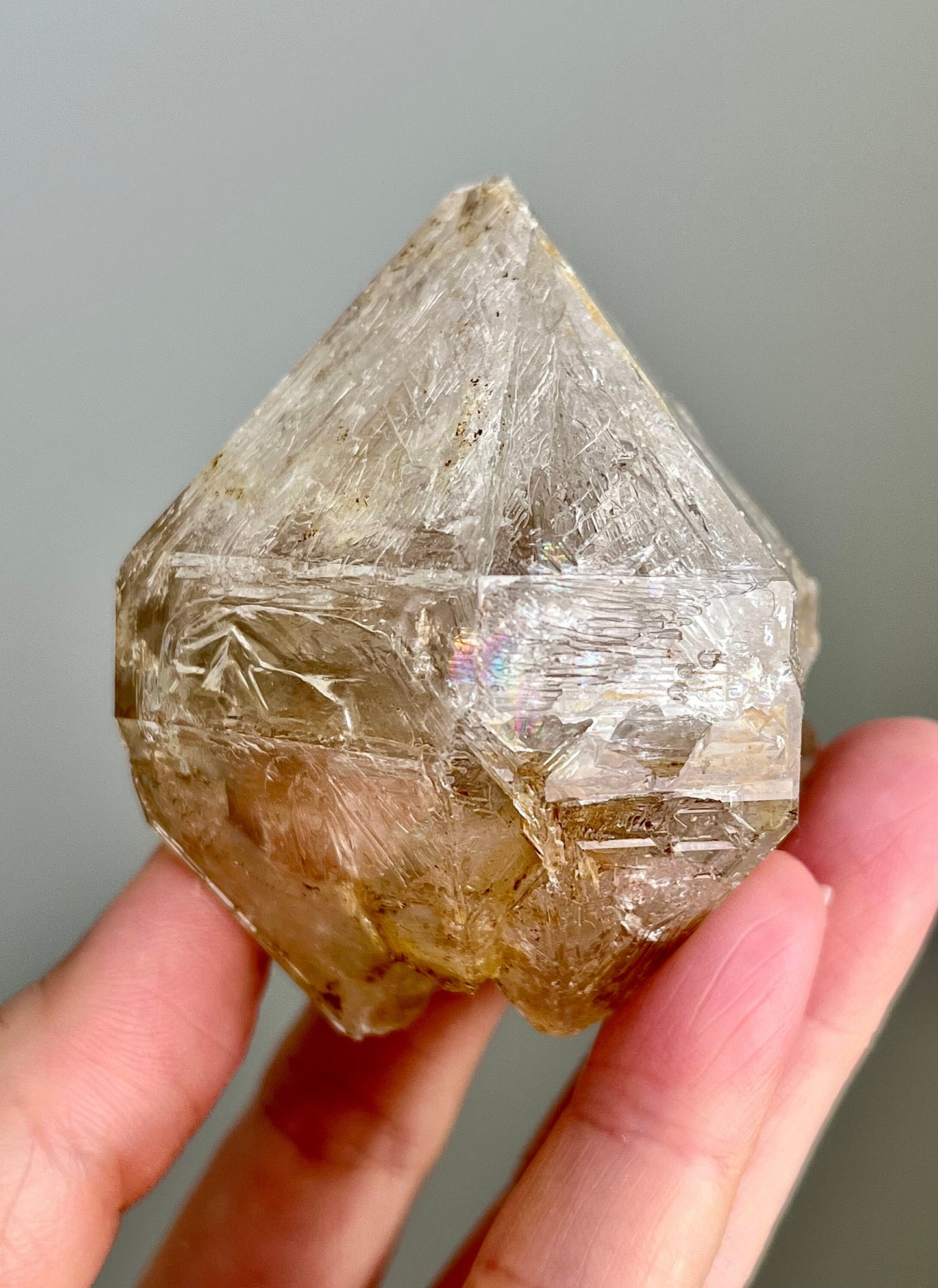 Yellow Clay Fenster Quartz with Rainbow Flash