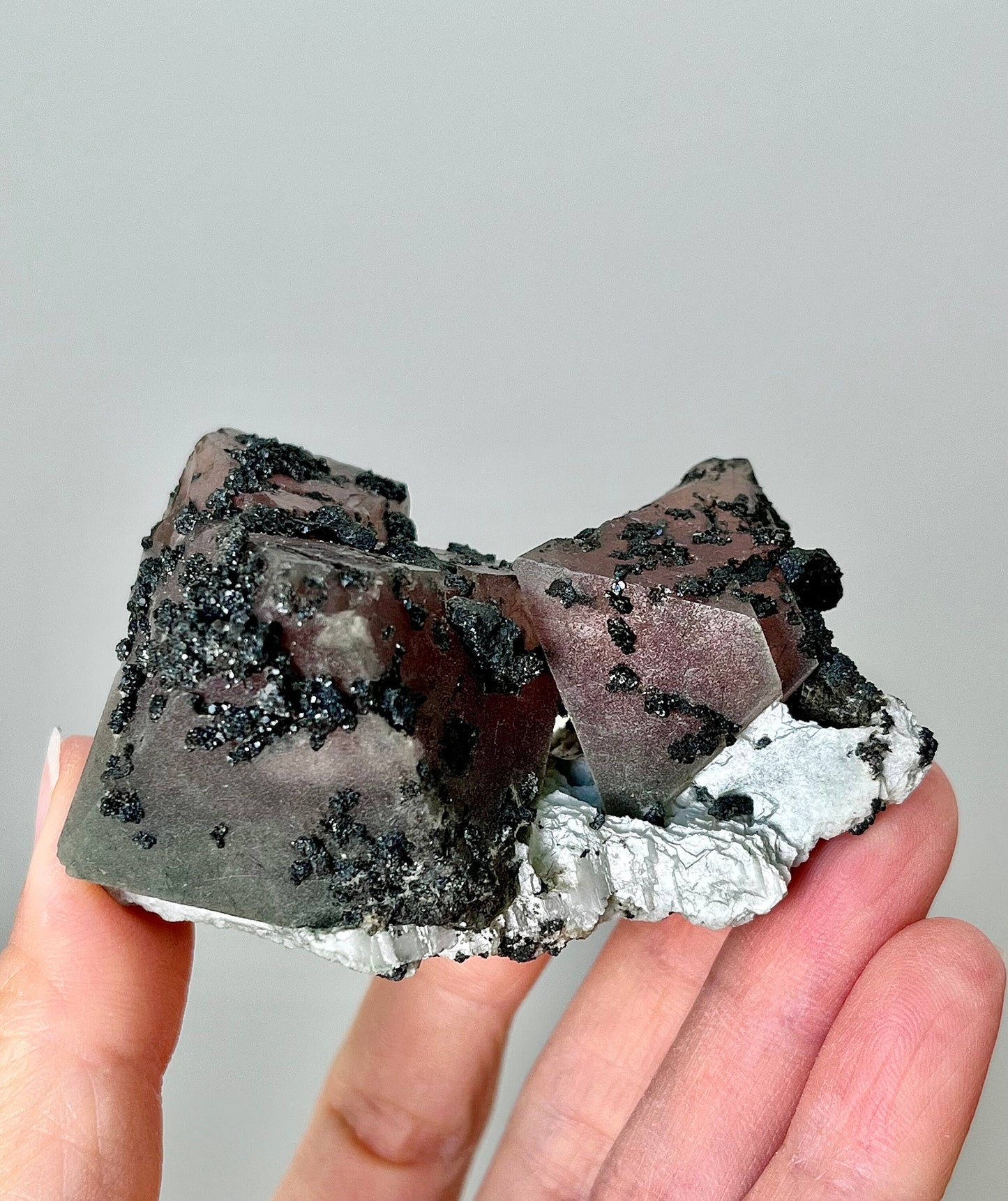 Druzy Pink Octahedral Fluorite Cluster with Marmatite & Calcite