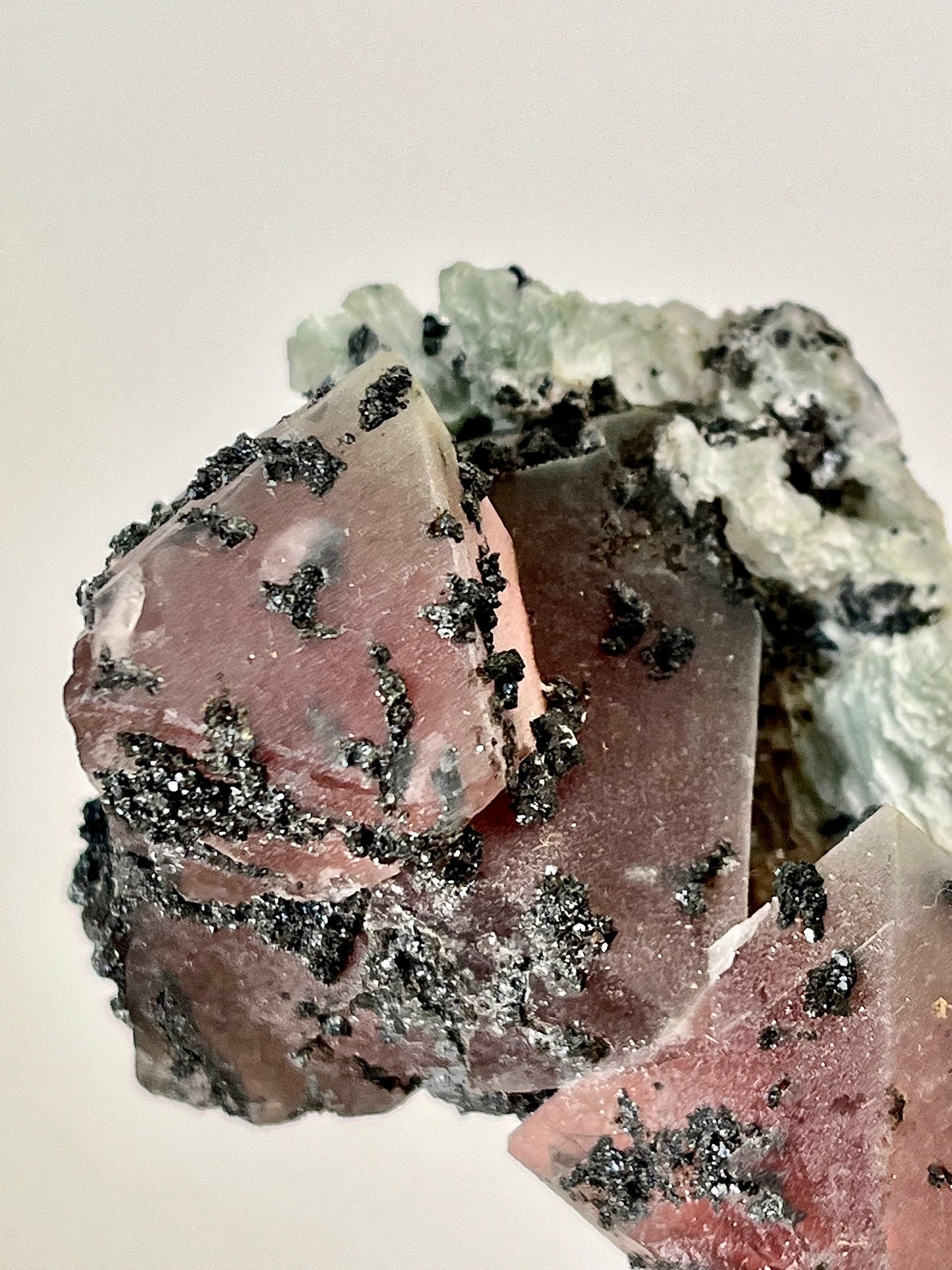Druzy Pink Octahedral Fluorite Cluster with Marmatite & Calcite