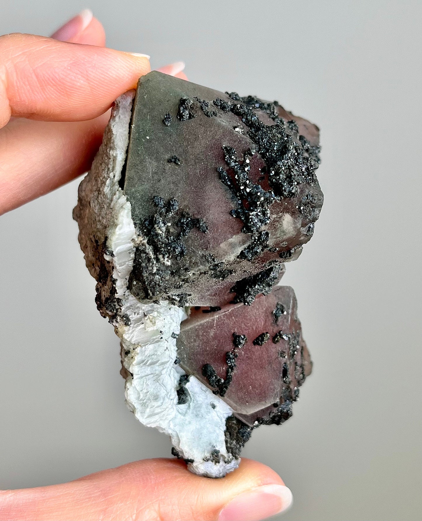 Druzy Pink Octahedral Fluorite Cluster with Marmatite & Calcite