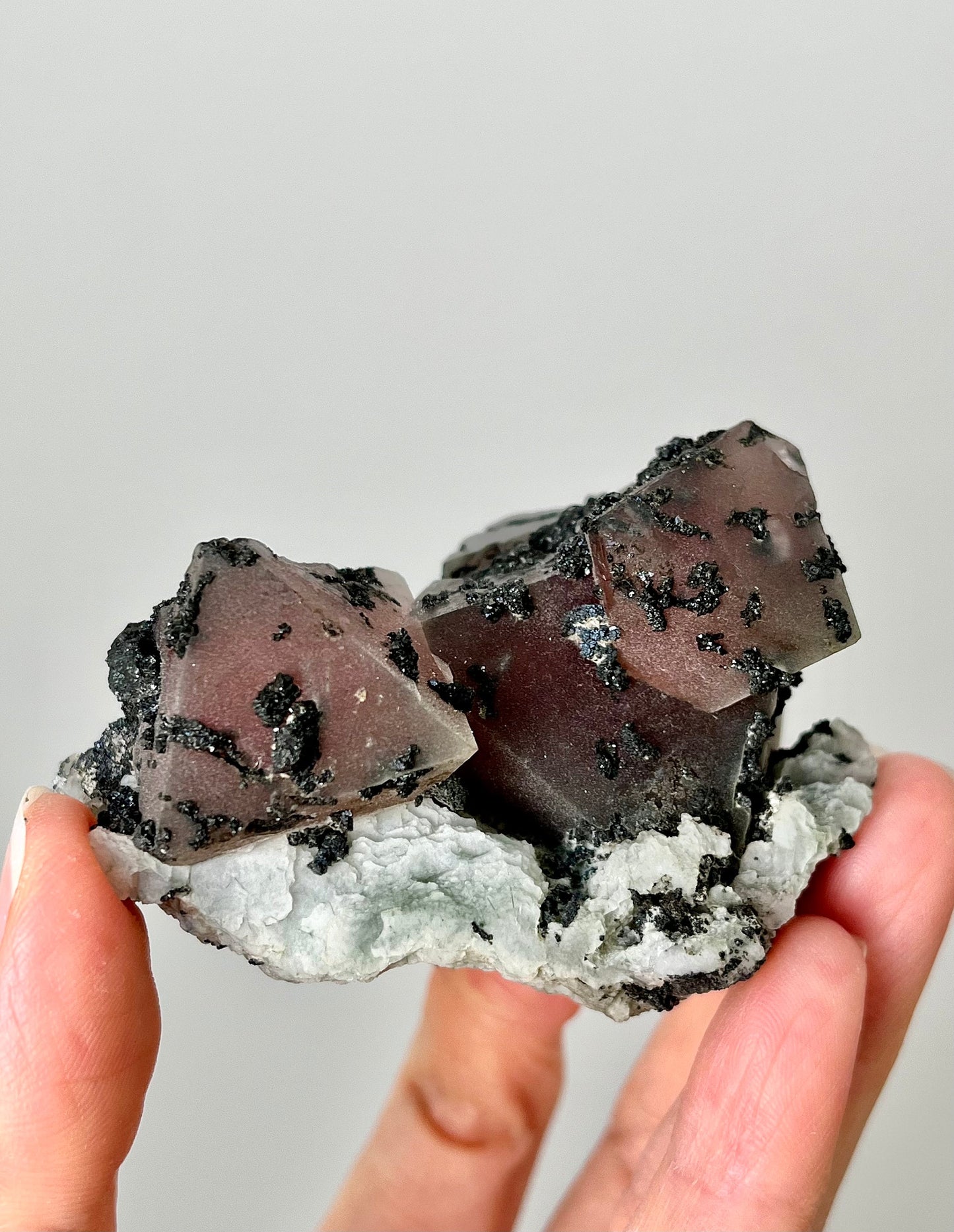 Druzy Pink Octahedral Fluorite Cluster with Marmatite & Calcite