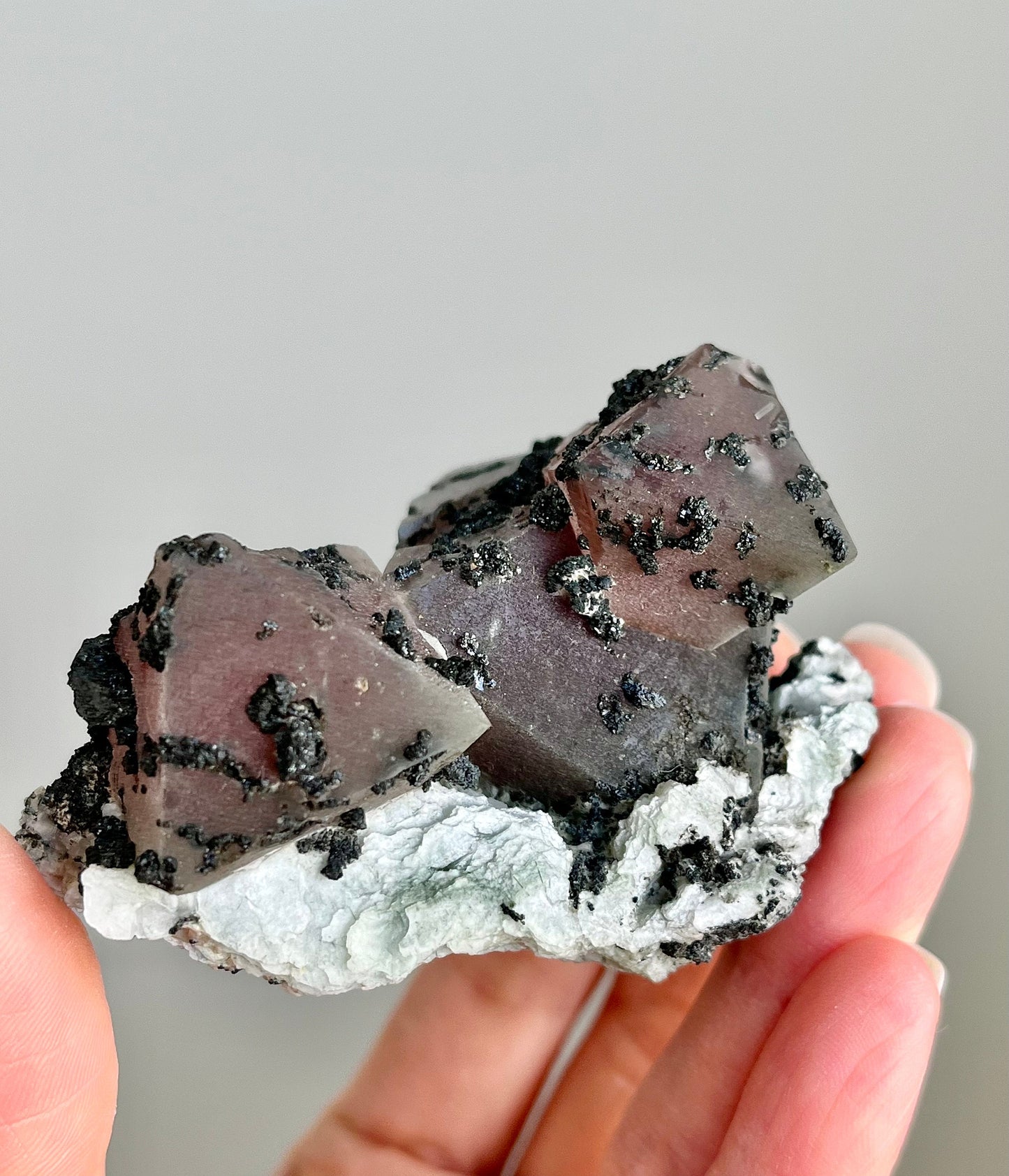 Druzy Pink Octahedral Fluorite Cluster with Marmatite & Calcite