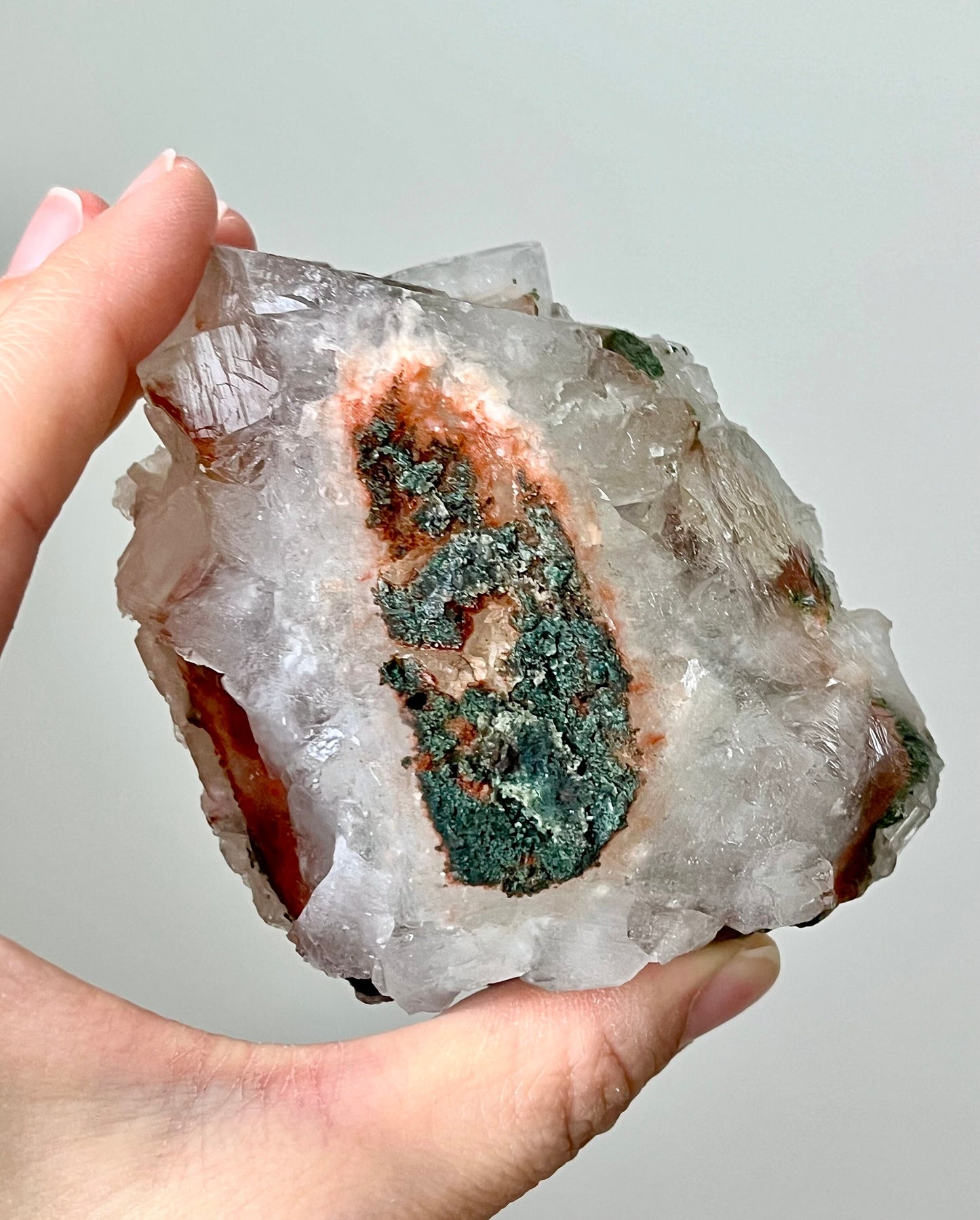 Red Apophyllite Cluster with Sugar Coating Scolecite - Hematite & Chlorite Inclusions