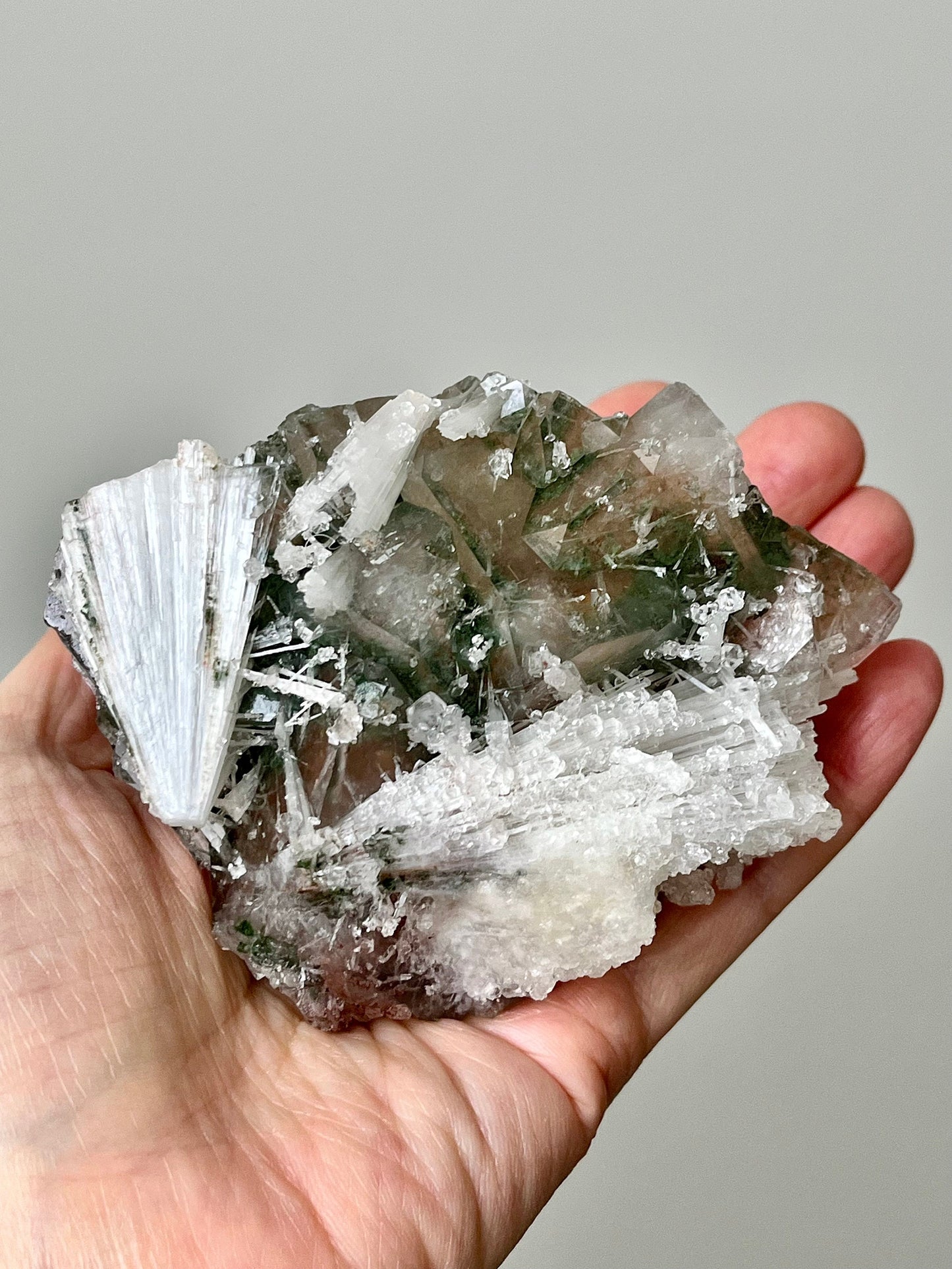 Red Apophyllite Cluster with Sugar Coating Scolecite - Hematite & Chlorite Inclusions