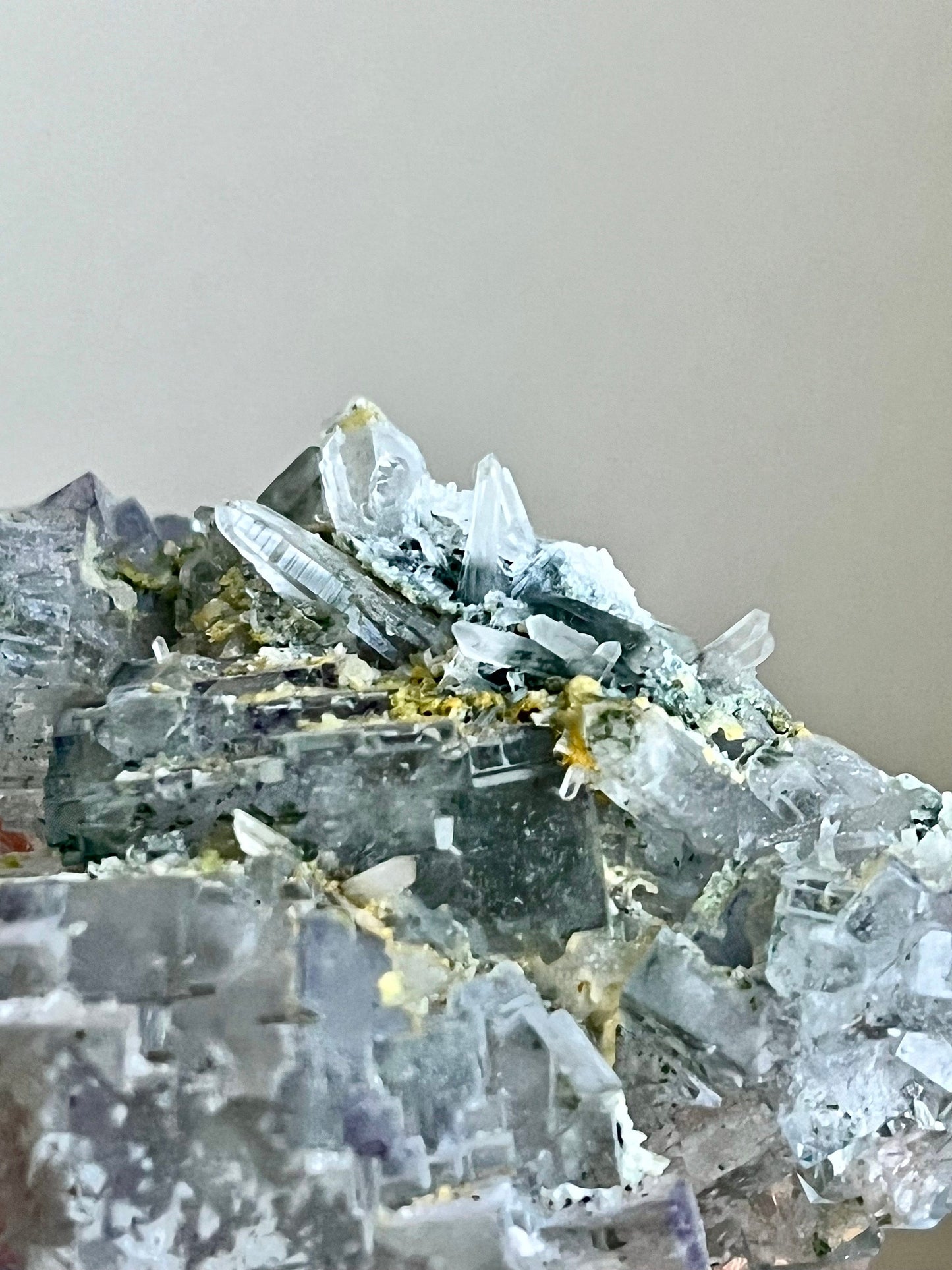 Glassy Fluorite with Phosphorescent inclusions, Calcite, & Quartz