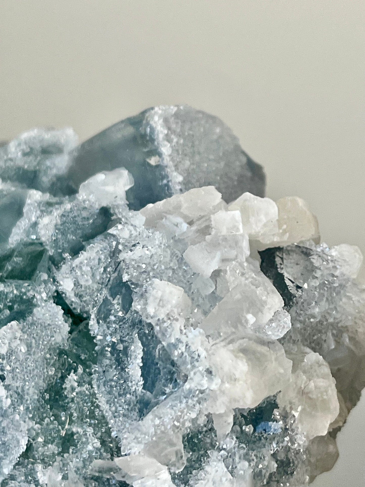 Druzy Teal-green Sugar Fluorite with Calcite