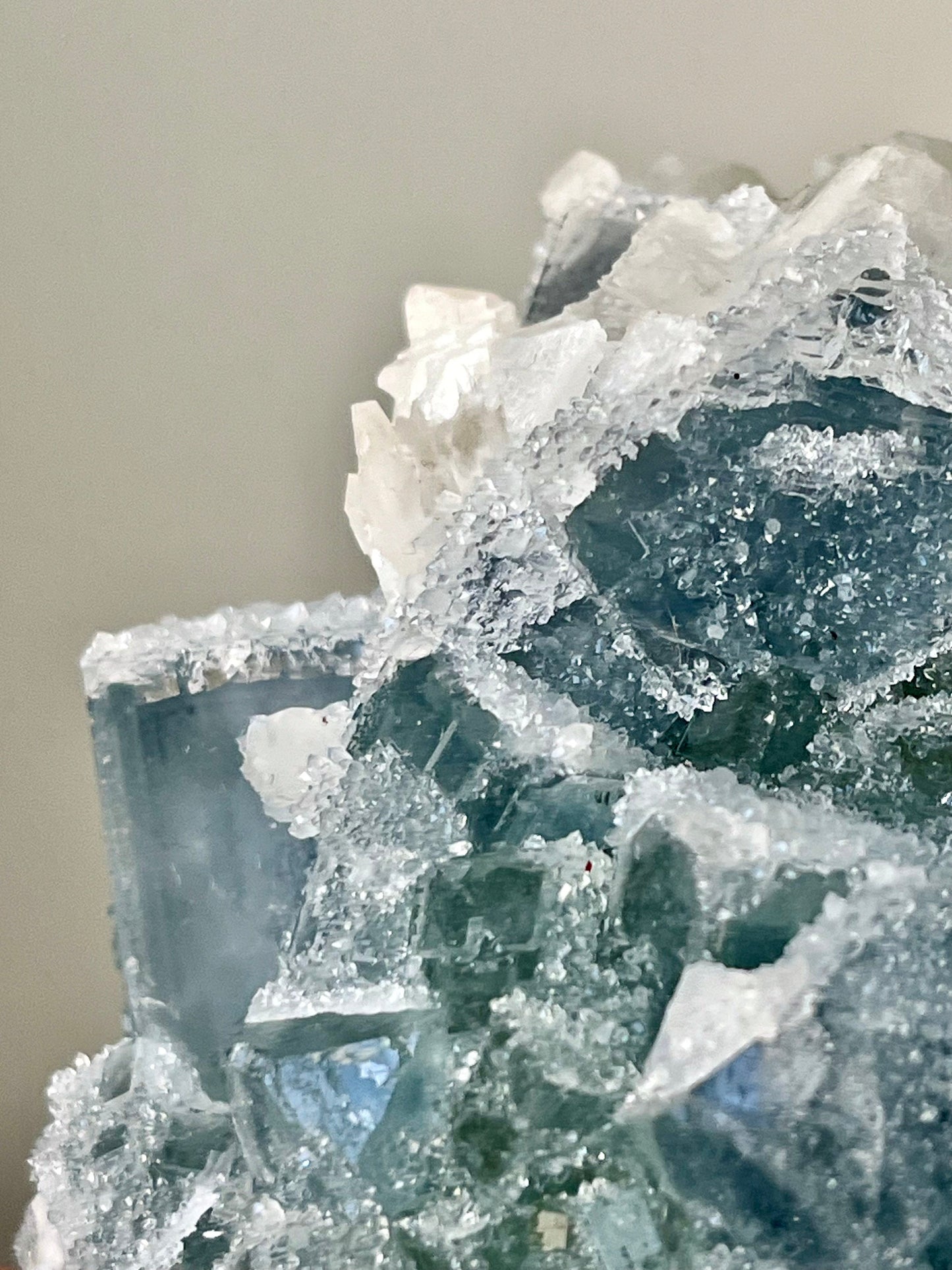 Druzy Teal-green Sugar Fluorite with Calcite