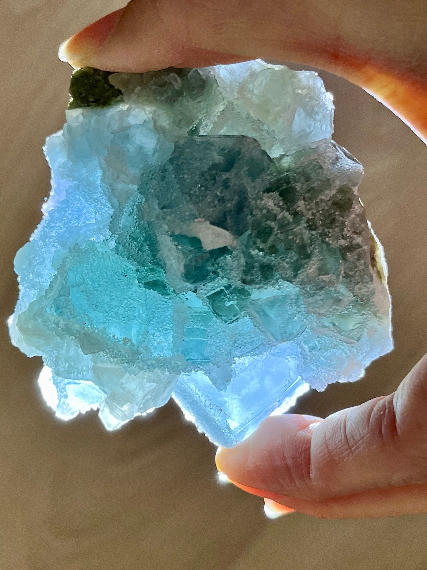 Druzy Teal-green Sugar Fluorite with Calcite