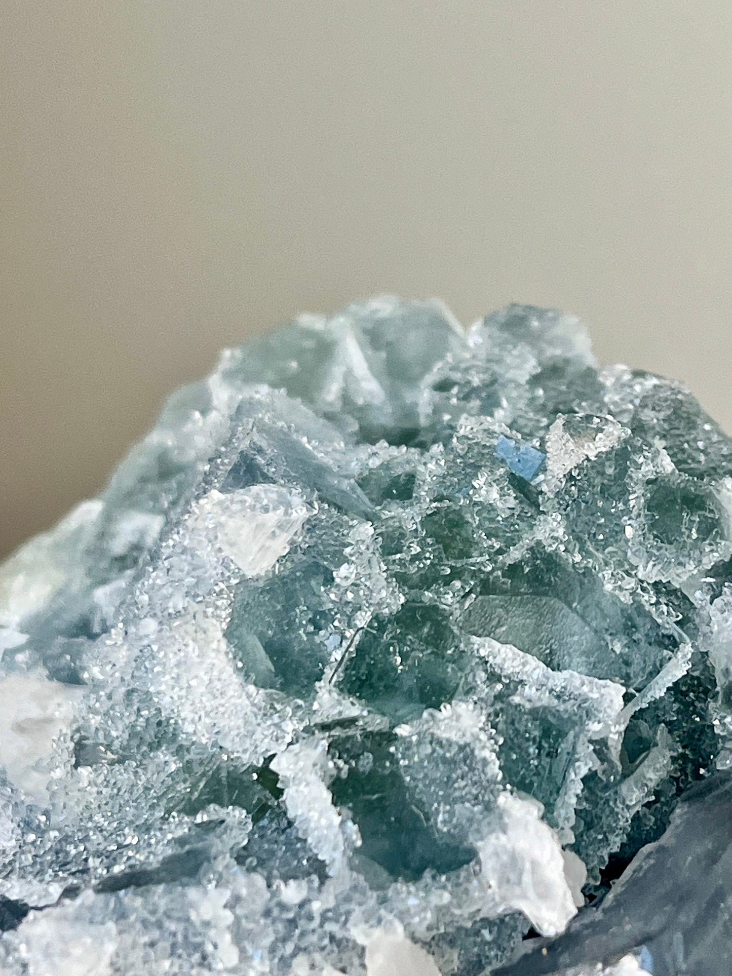 Druzy Teal-green Sugar Fluorite with Calcite