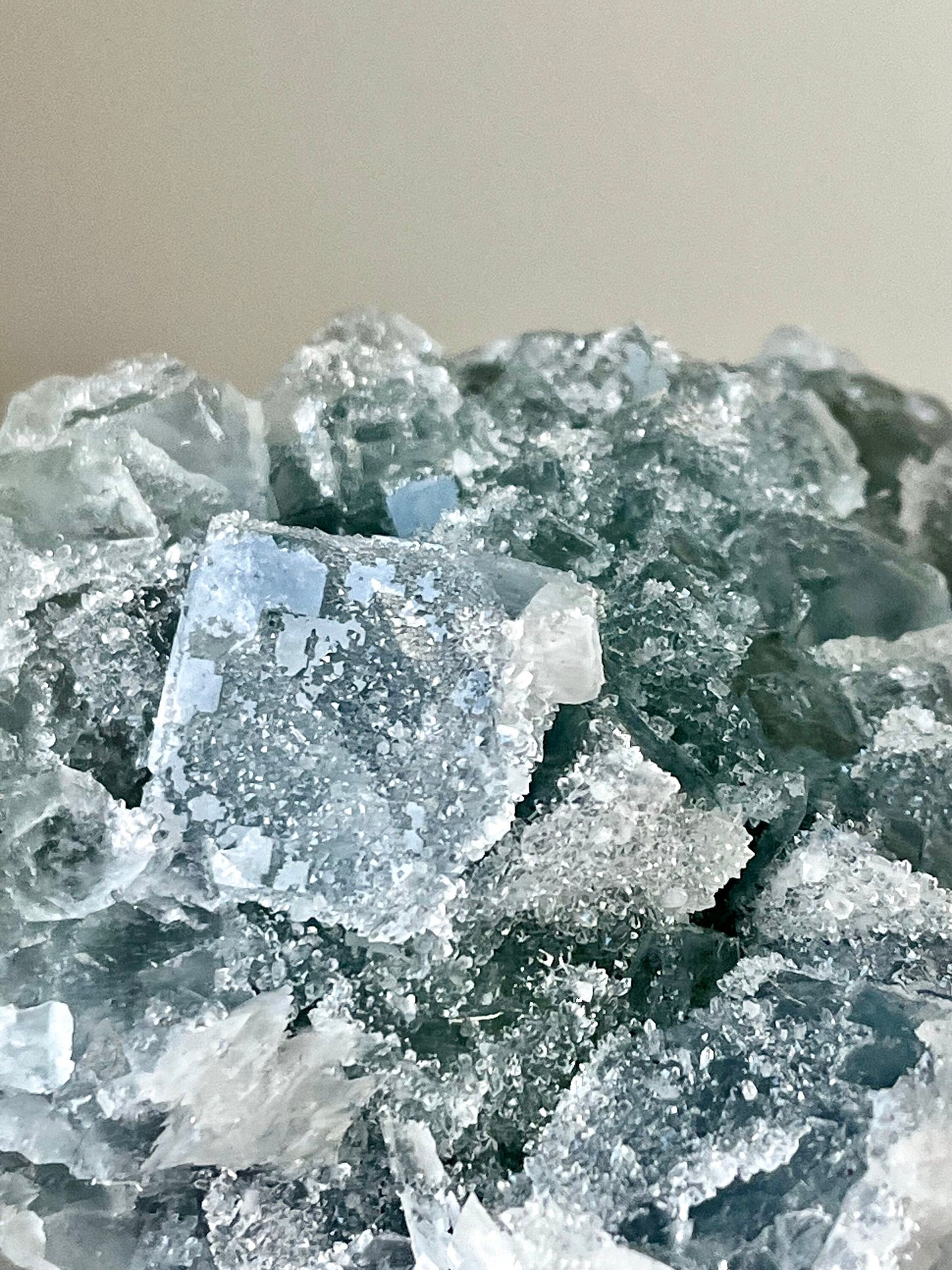 Druzy Teal-green Sugar Fluorite with Calcite
