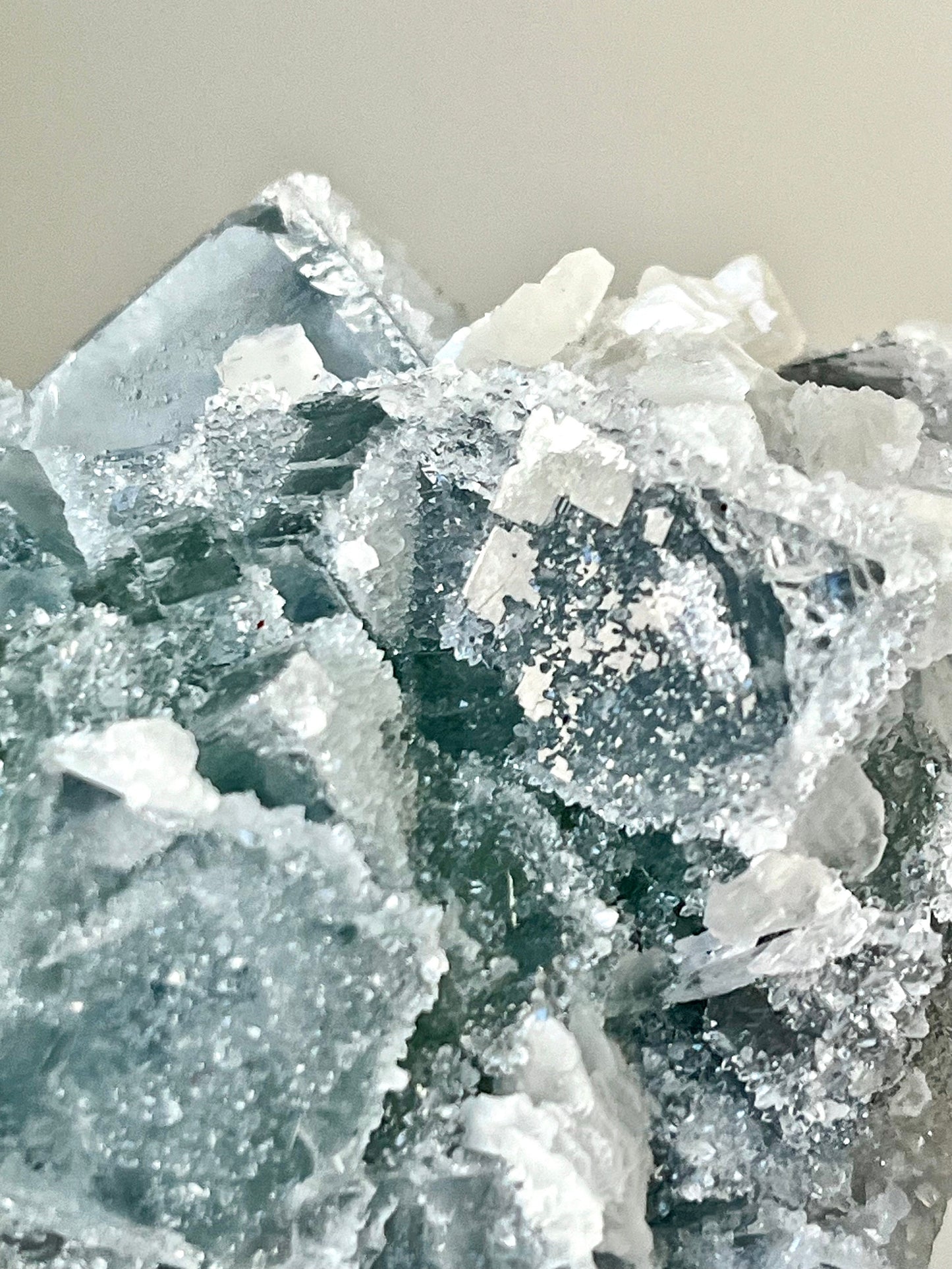 Druzy Teal-green Sugar Fluorite with Calcite
