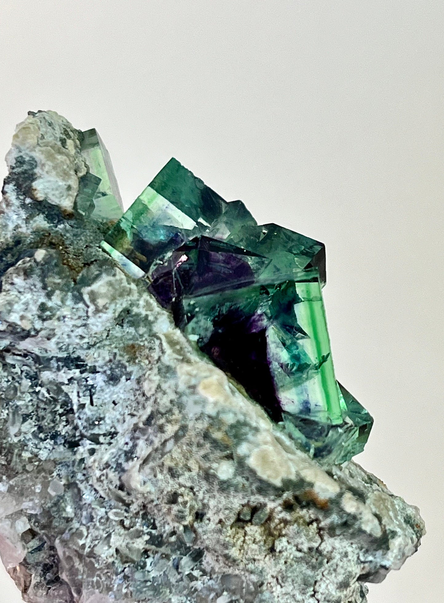 Colour-zoned Fluorite with Quartz on matrix
