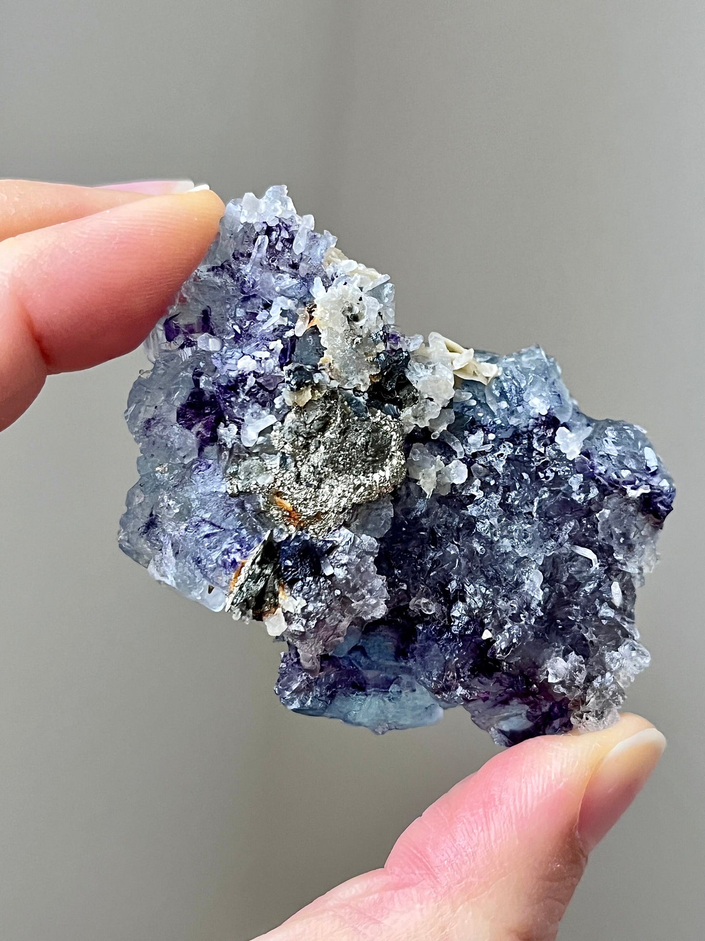 Hydrothermal Etched Blue Fluorite with Siderite, Pyrites, Quartz Crystals