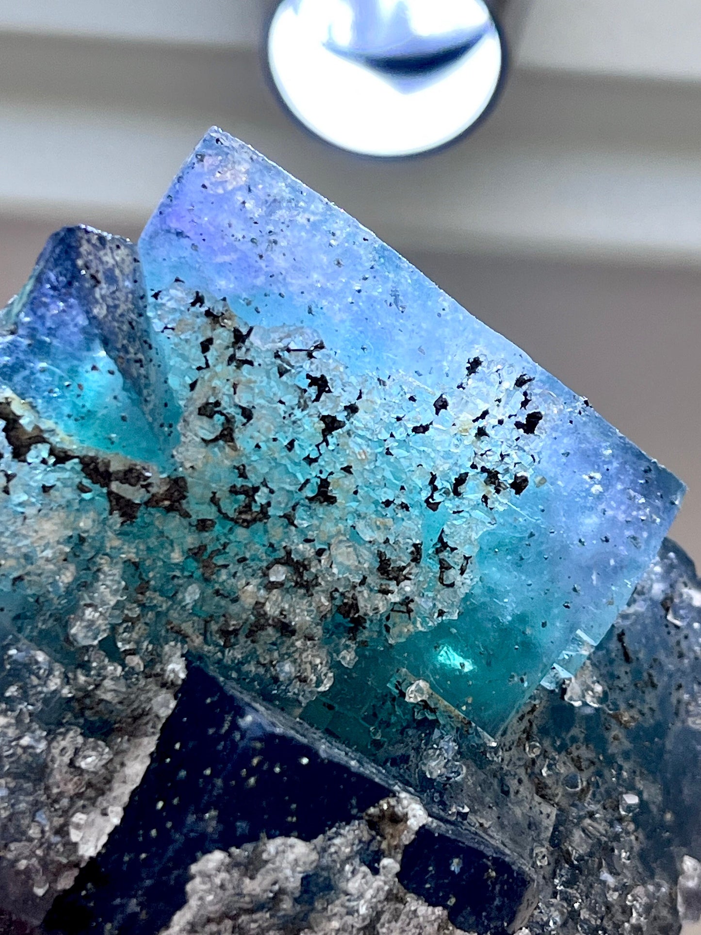 Quartz & Pyrite over Fluorite