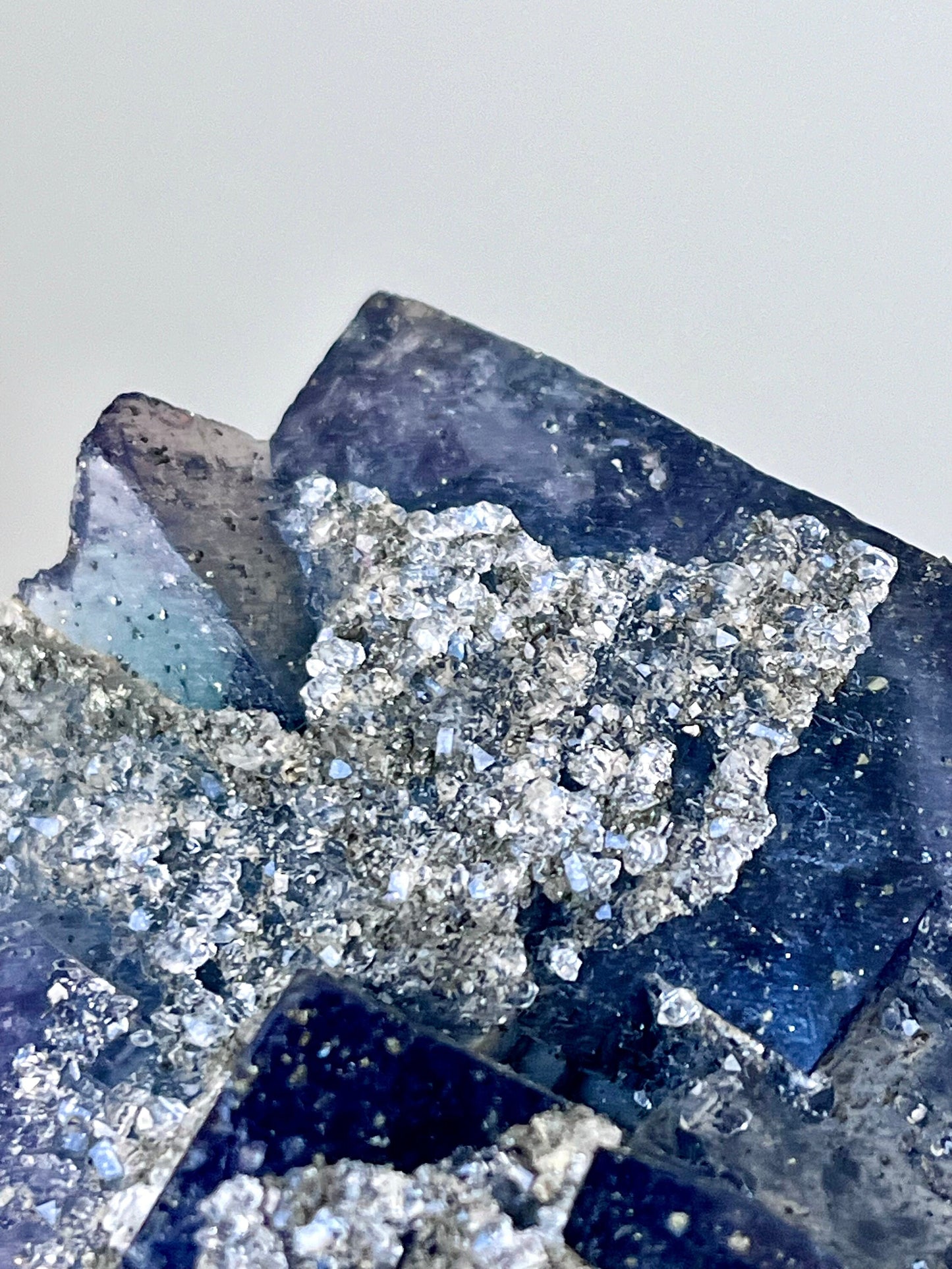 Quartz & Pyrite over Fluorite
