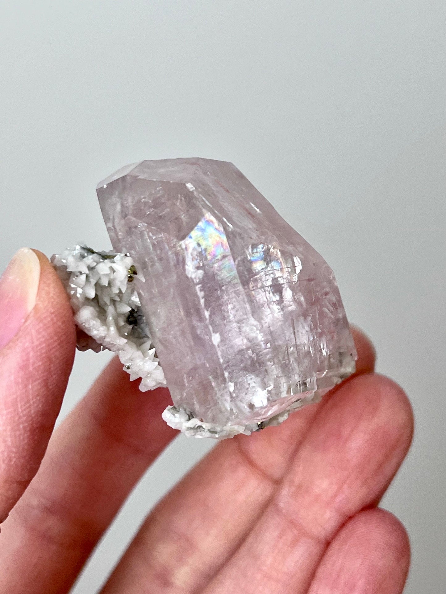 Purplish-pink Optical Diamond Calcite with Pyrite & Secondary Calcite