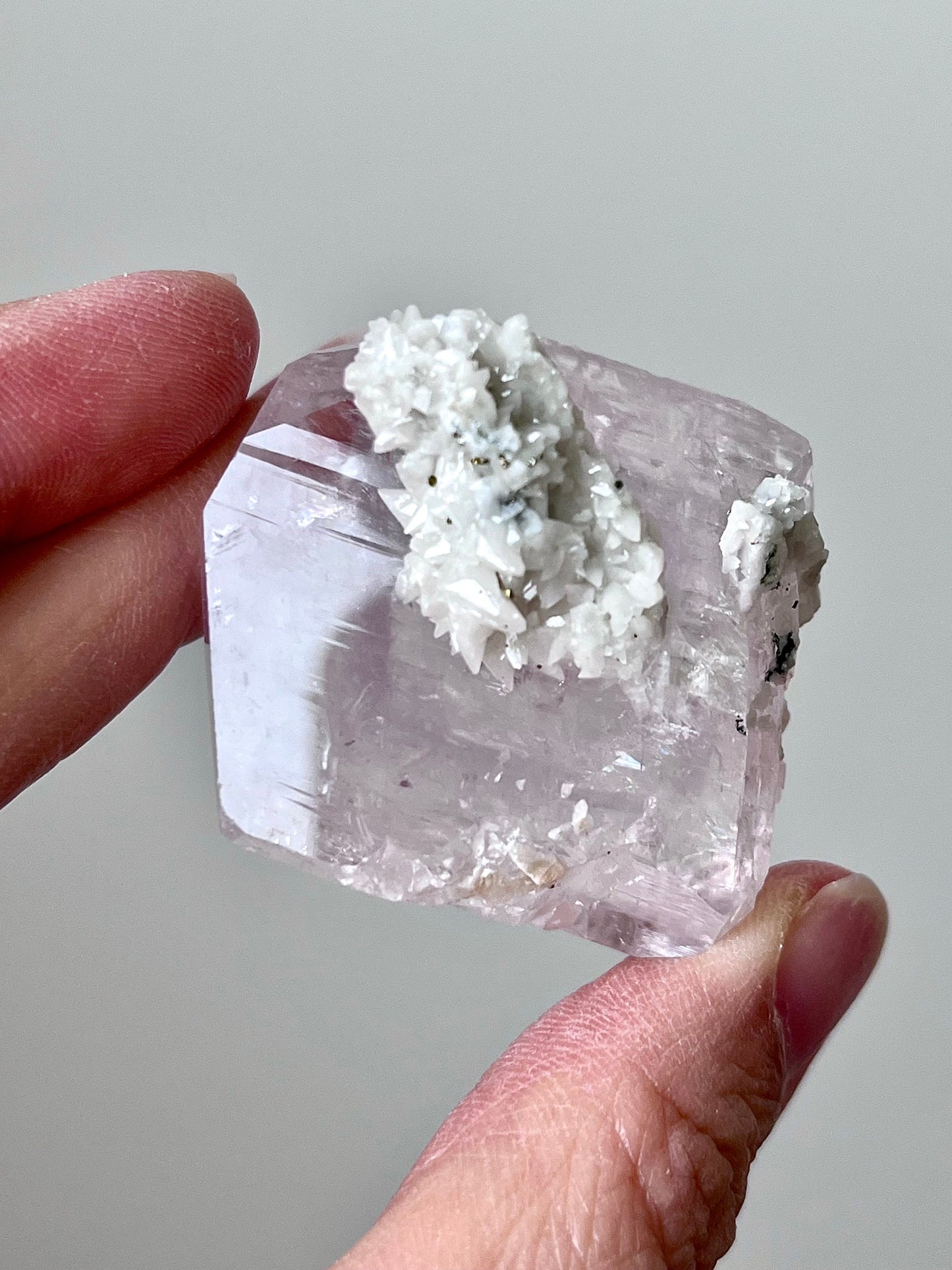 Purplish-pink Optical Diamond Calcite with Pyrite & Secondary Calcite