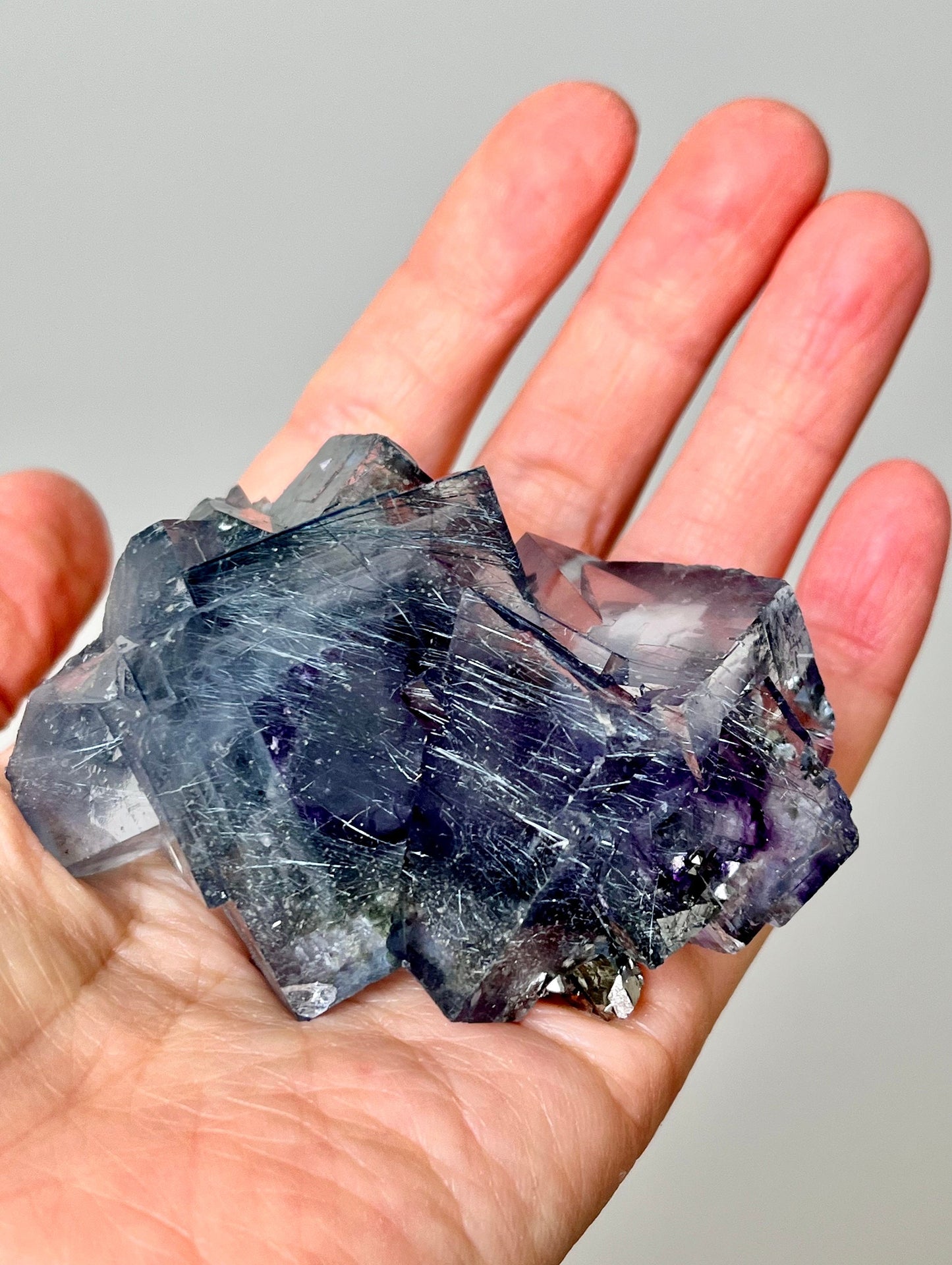 Blue Fluorite with Purple Zoning, Jamesonite & Arsenopyrite Inclusions