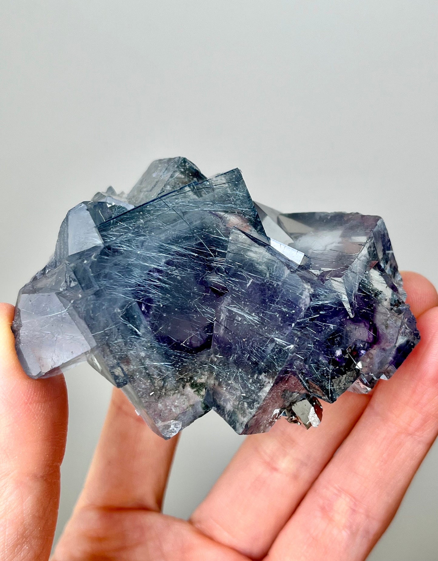 Blue Fluorite with Purple Zoning, Jamesonite & Arsenopyrite Inclusions