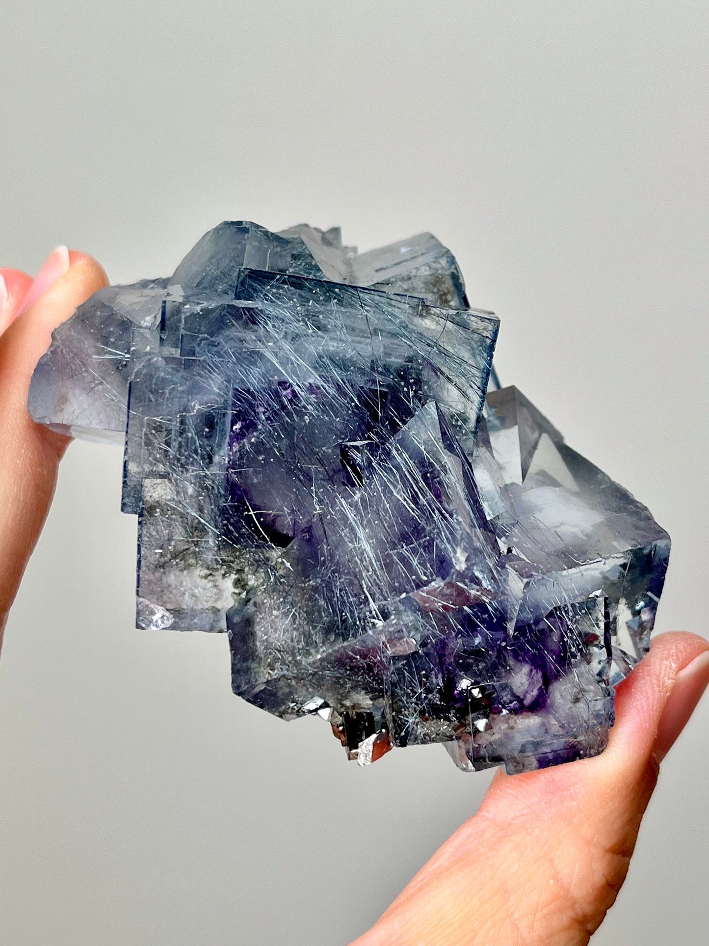 Blue Fluorite with Purple Zoning, Jamesonite & Arsenopyrite Inclusions