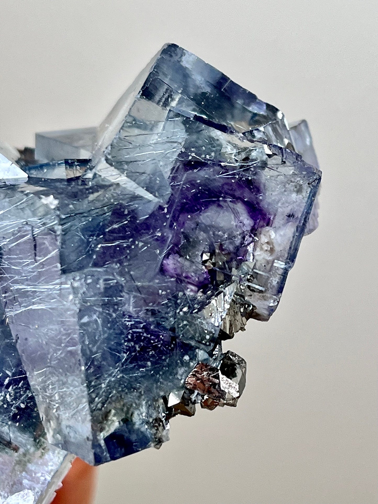 Blue Fluorite with Purple Zoning, Jamesonite & Arsenopyrite Inclusions