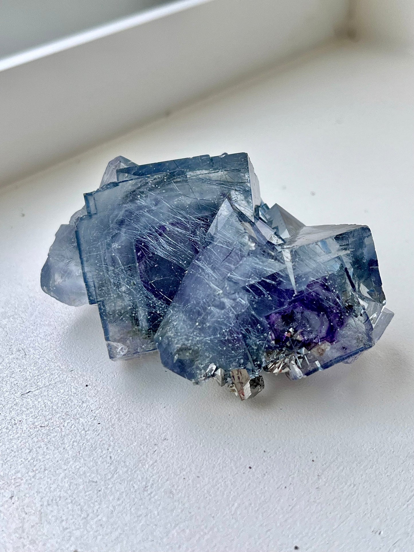 Blue Fluorite with Purple Zoning, Jamesonite & Arsenopyrite Inclusions