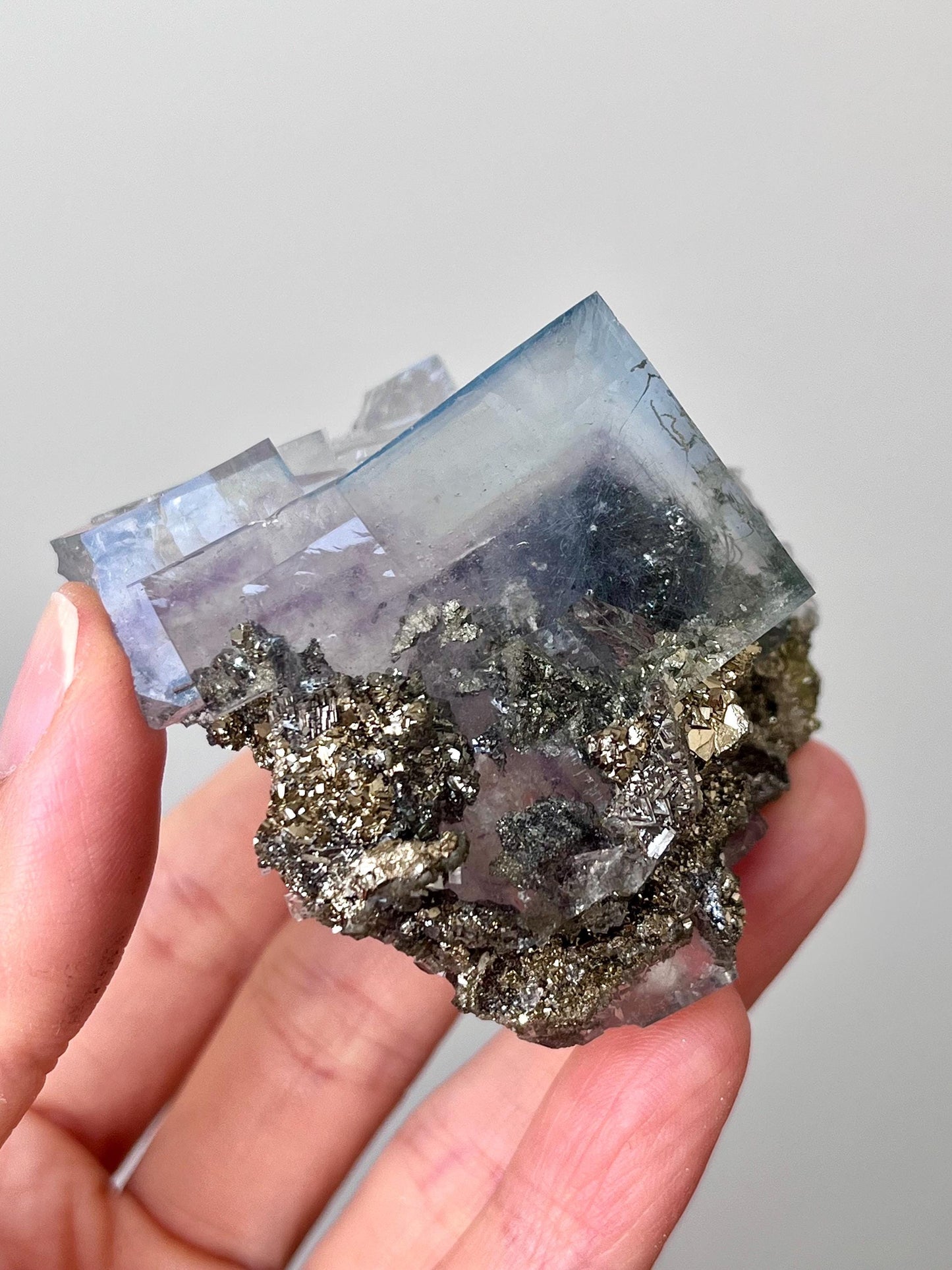 Fluorite with Phantom, and inclusions of Jamesonite, Pyrite, Arsenopyrite, Muscovite