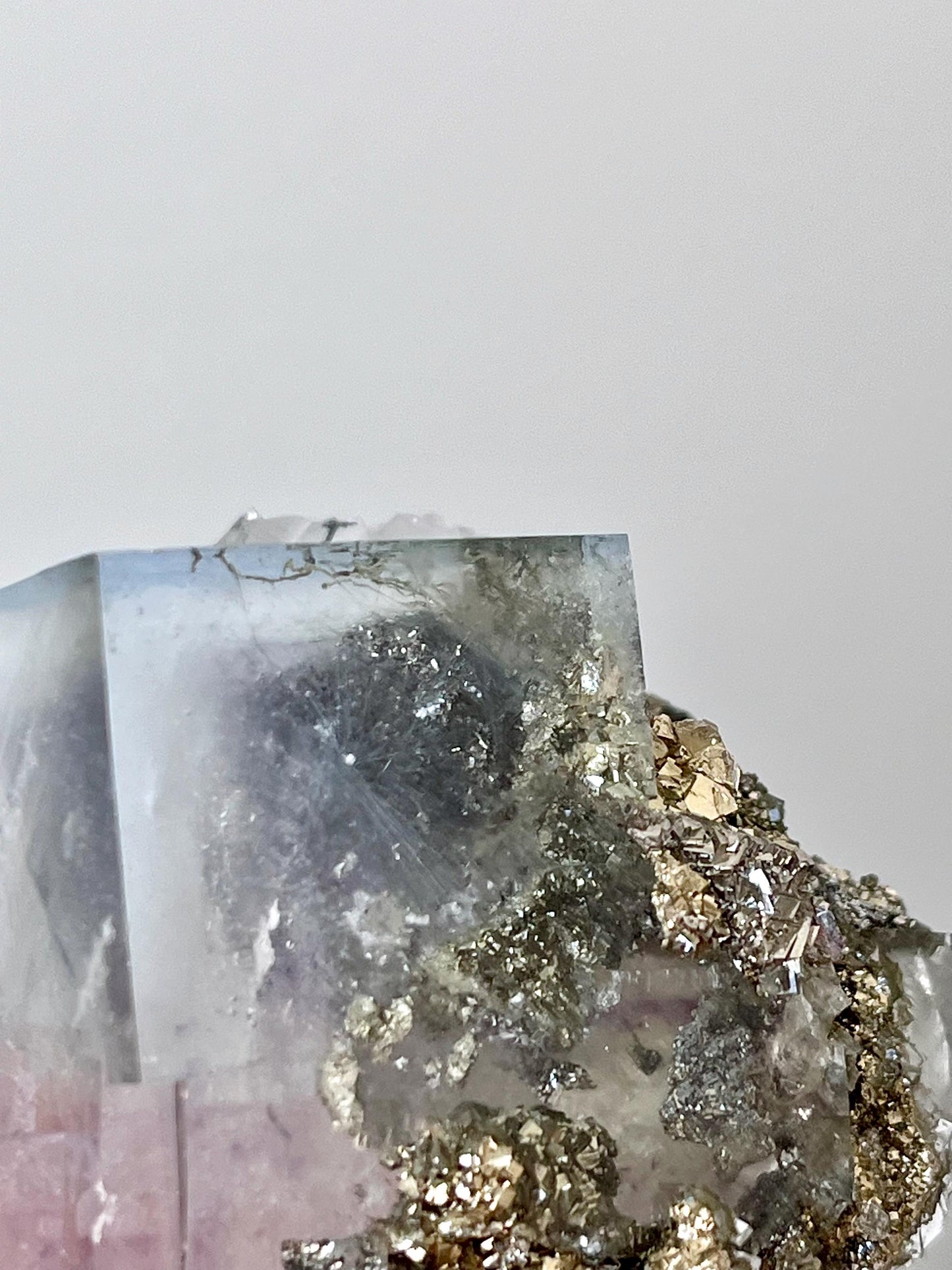 Fluorite with Phantom, and inclusions of Jamesonite, Pyrite, Arsenopyrite, Muscovite