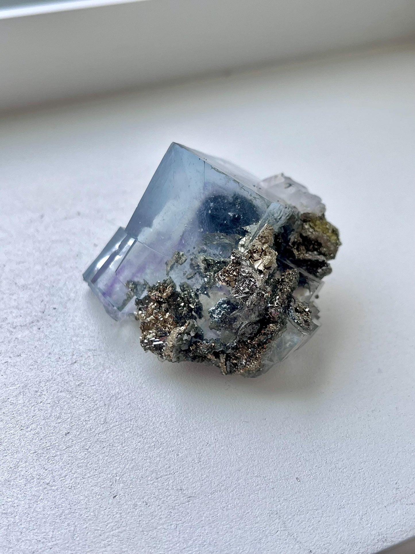 Fluorite with Phantom, and inclusions of Jamesonite, Pyrite, Arsenopyrite, Muscovite
