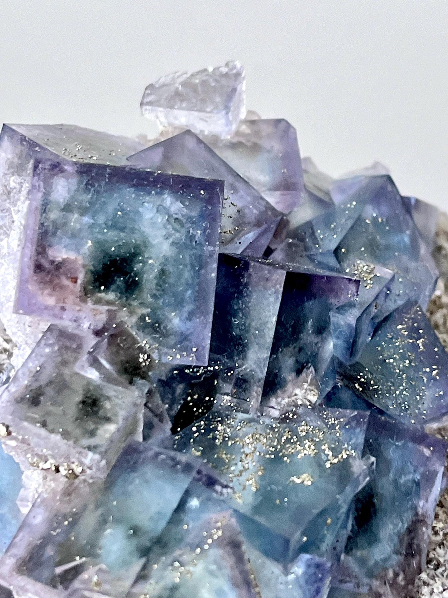 Multicolour Fluorite with Pyrite coatings