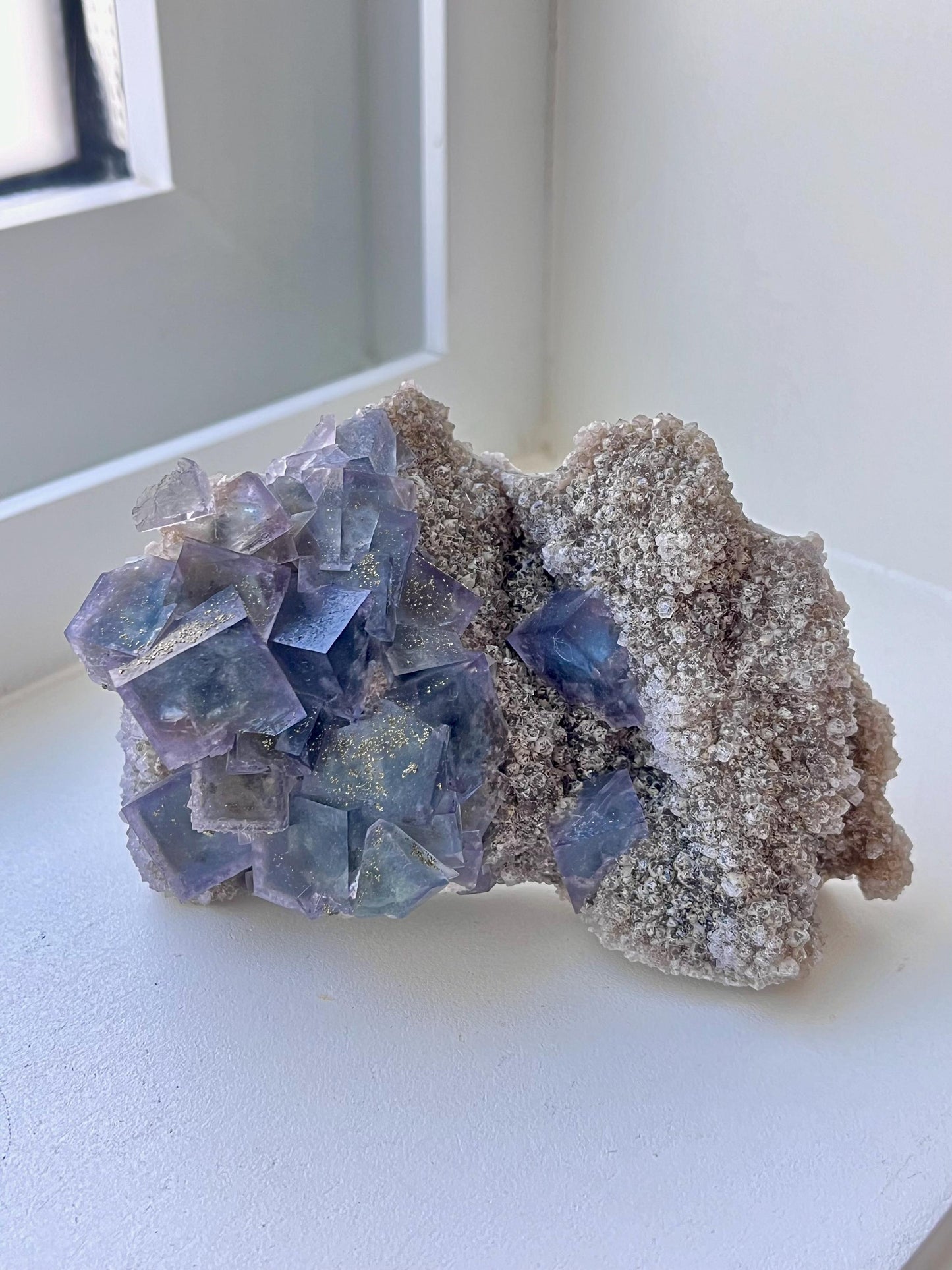 Multicolour Fluorite with Pyrite coatings