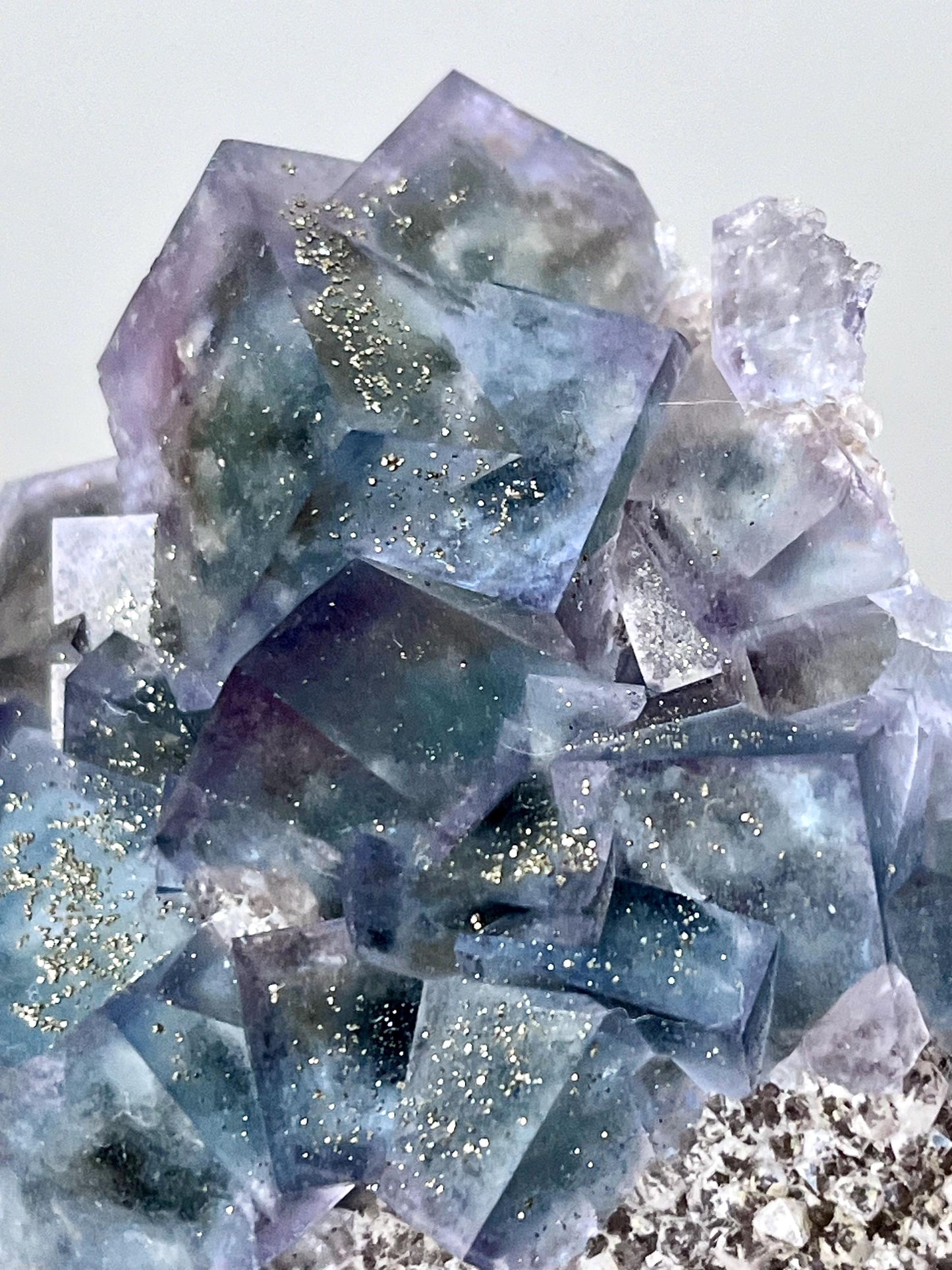 Multicolour Fluorite with Pyrite coatings
