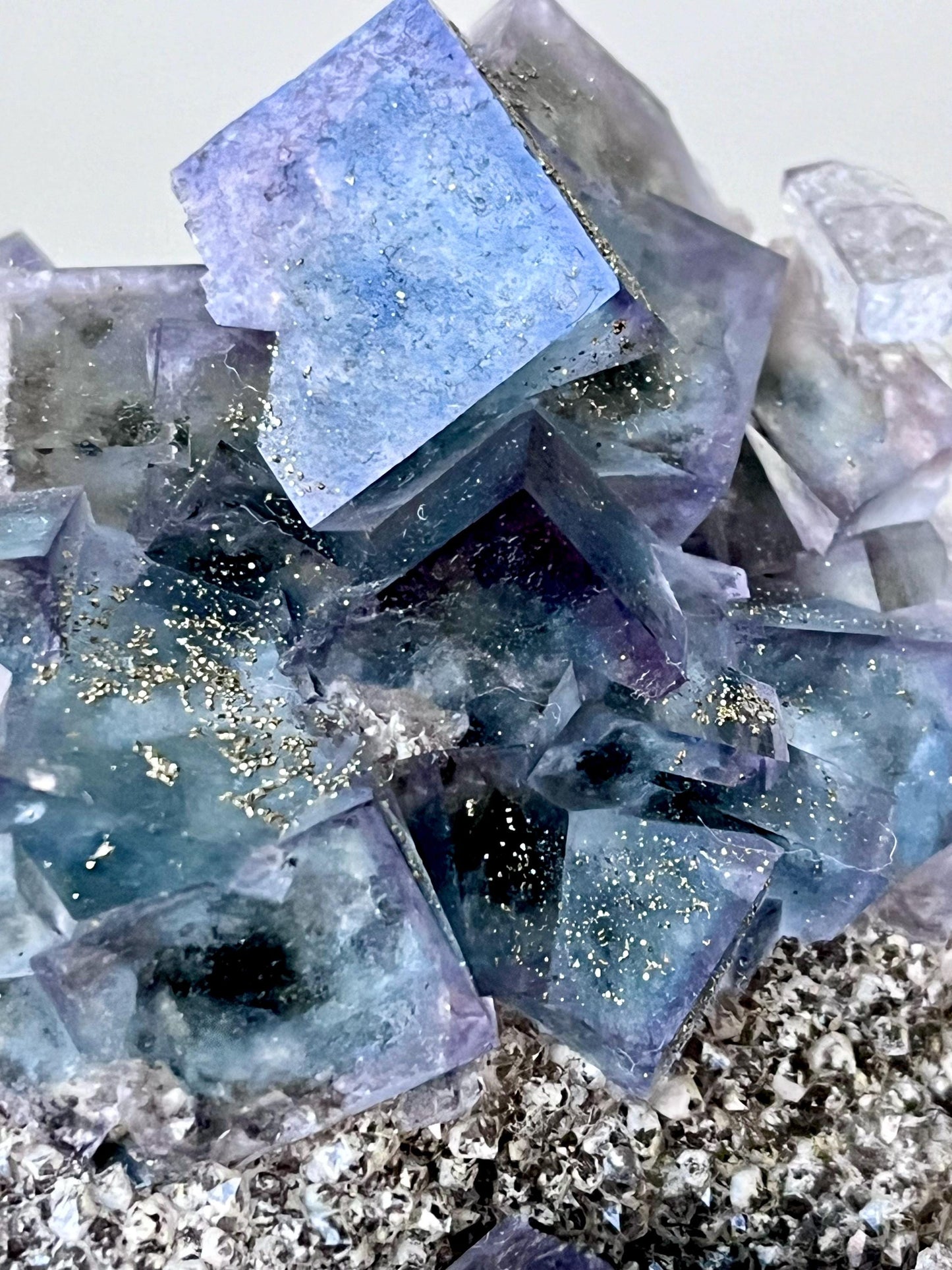 Multicolour Fluorite with Pyrite coatings