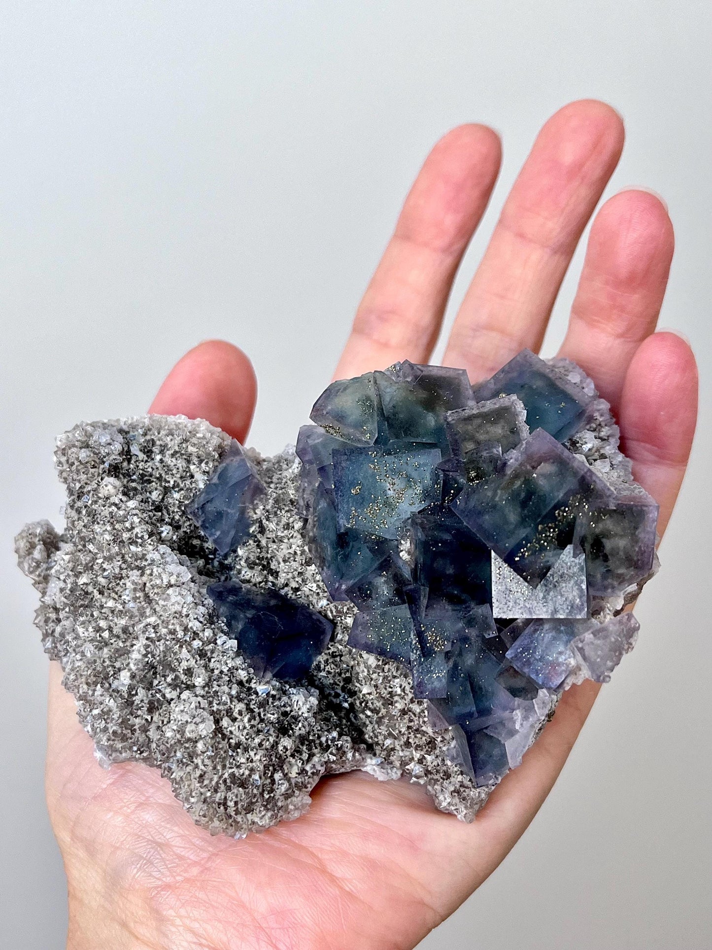 Multicolour Fluorite with Pyrite coatings