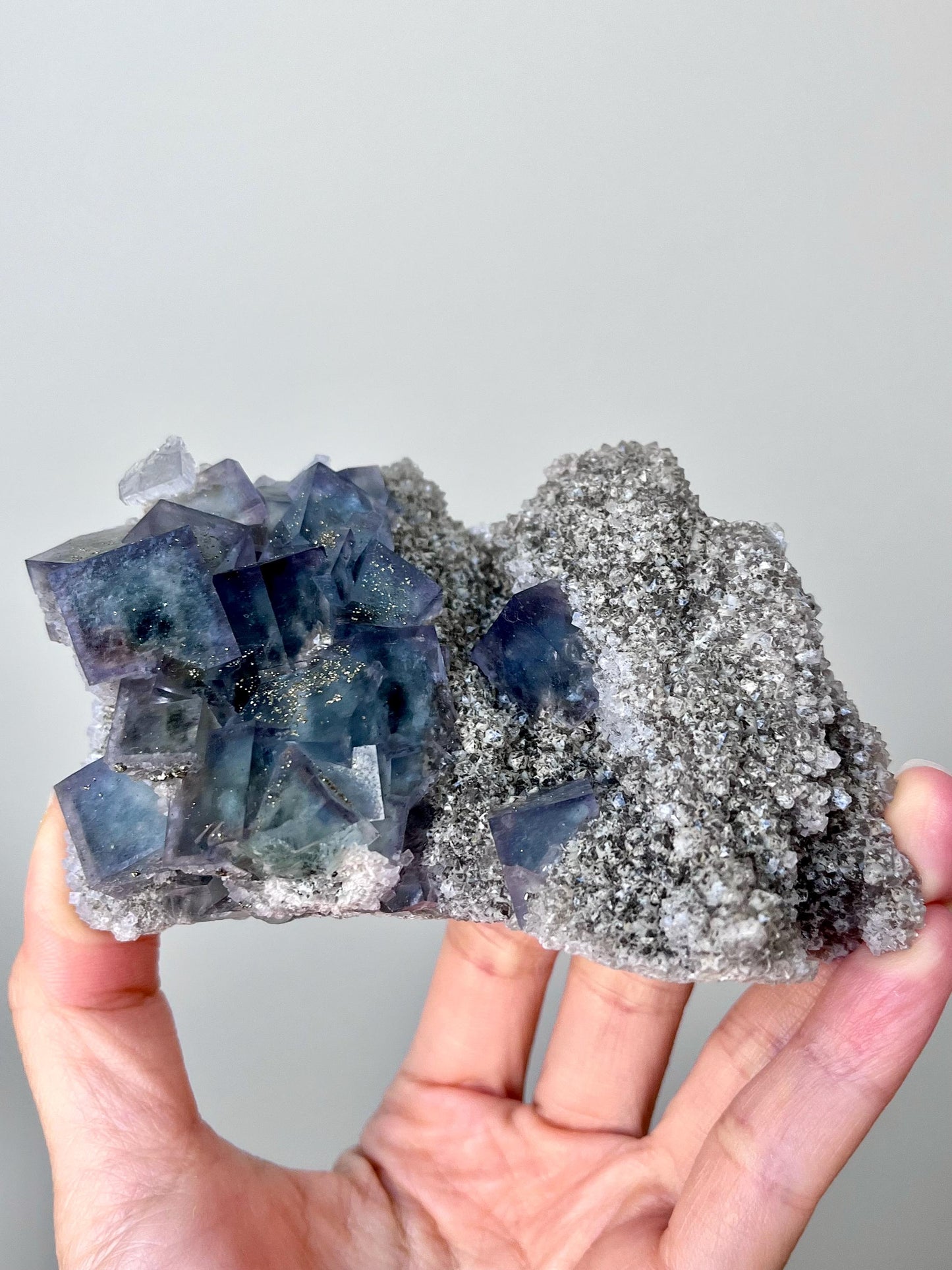 Multicolour Fluorite with Pyrite coatings
