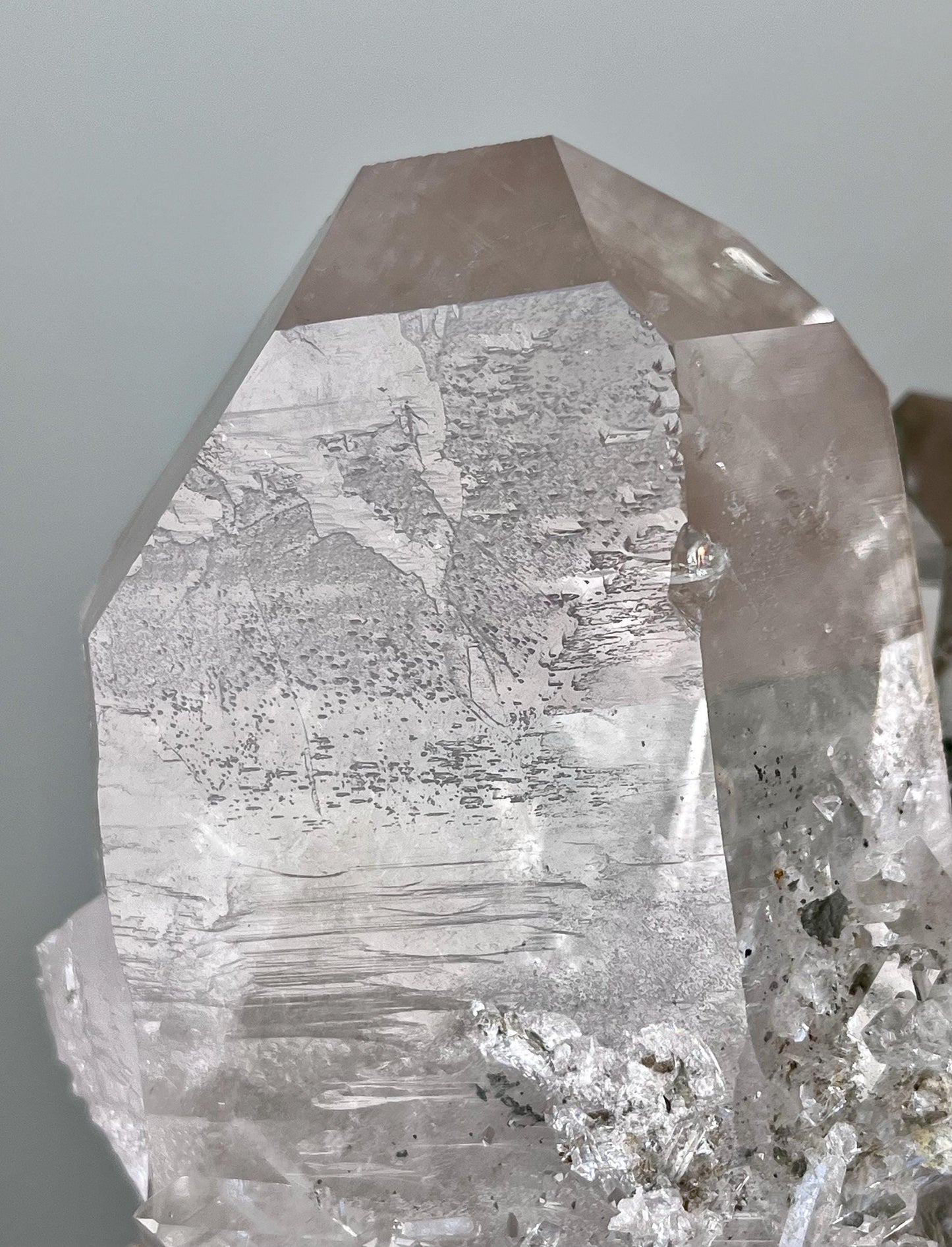 Quartz with Chlorite, Secondary Crystal Growths & Natural Etchings, Rainbow Flash