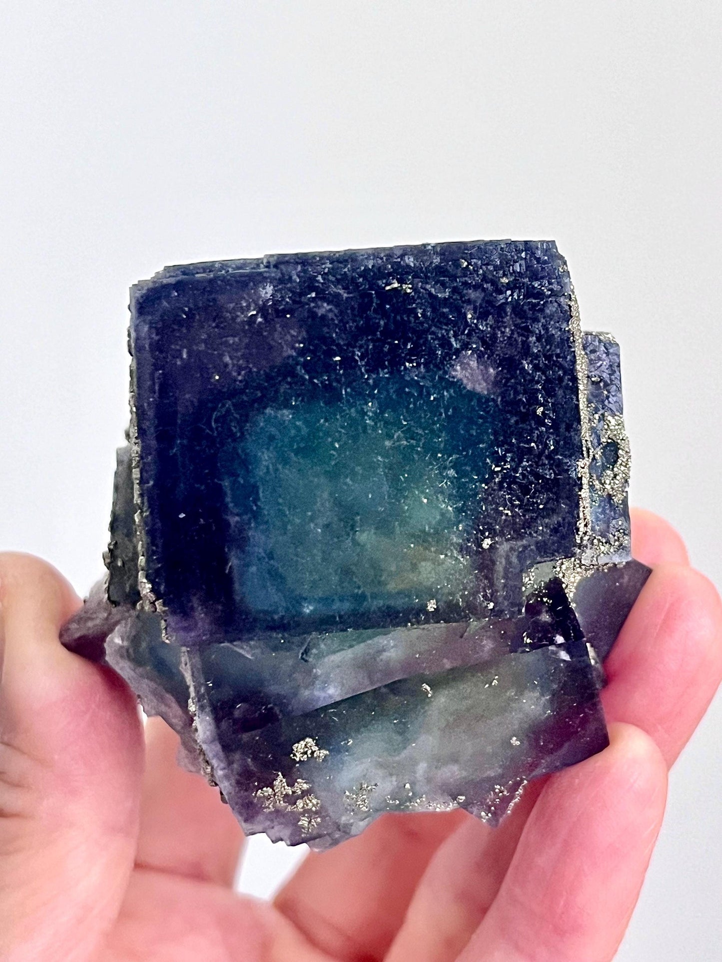 Multicolour Fluorite with Pyrite coatings